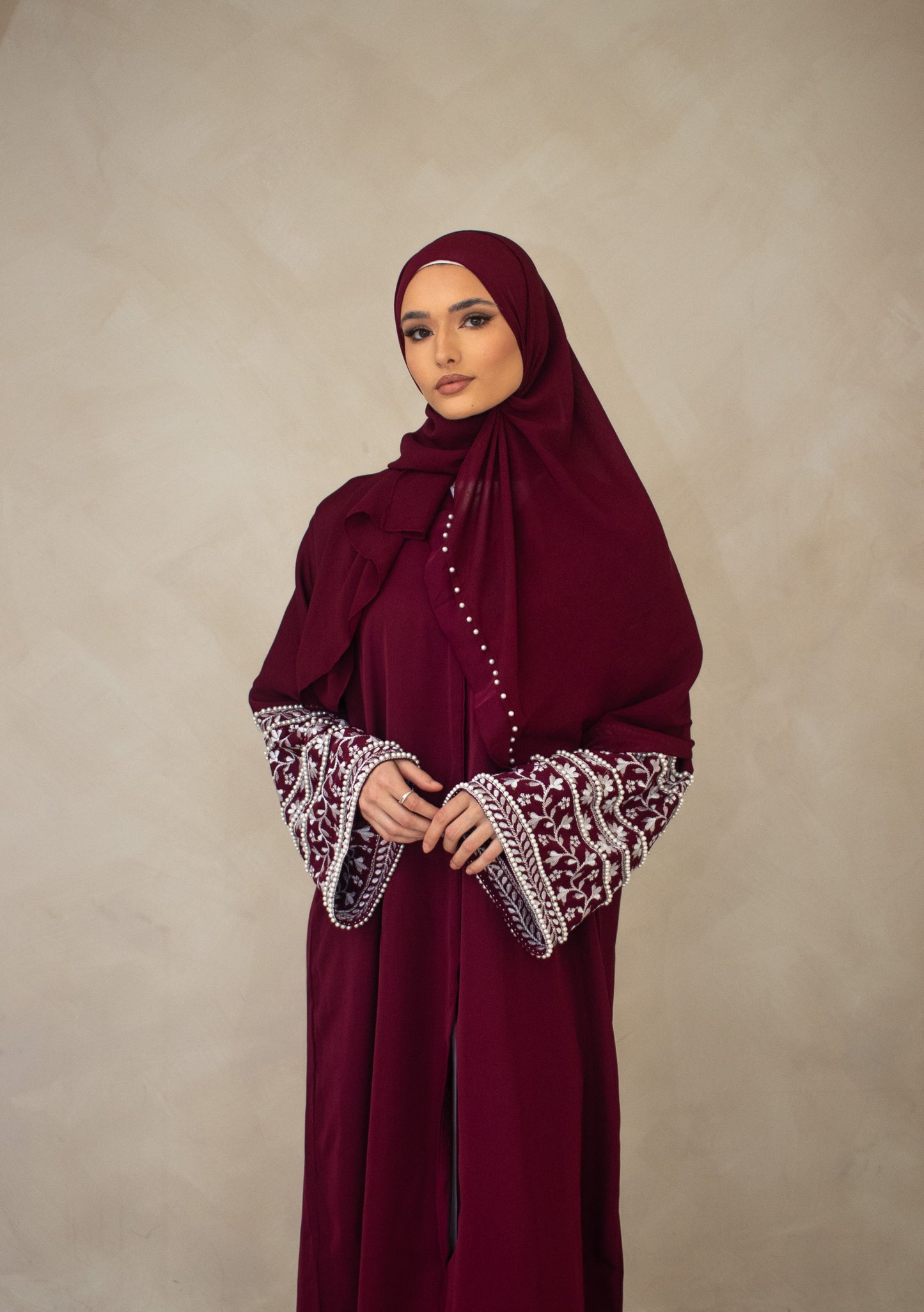 Embellishment Embroidery Abaya Cream/Brown/Plum/Teal/Maroon