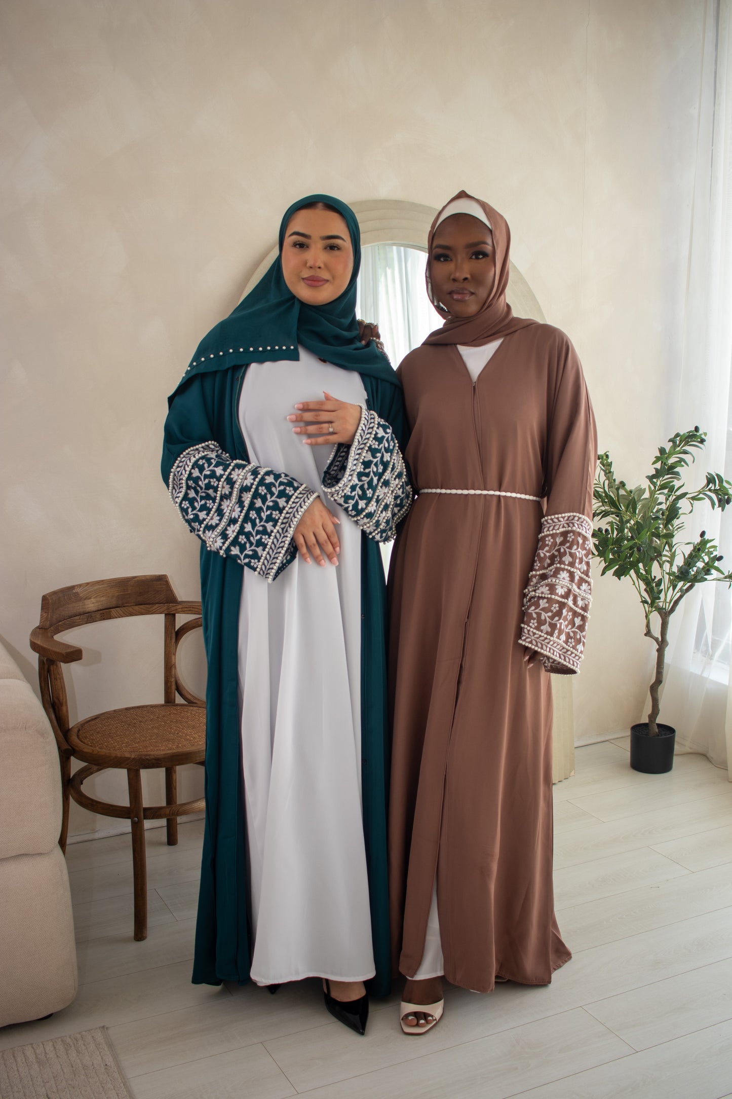 Embellishment Embroidery Abaya Cream/Brown/Plum/Teal/Maroon