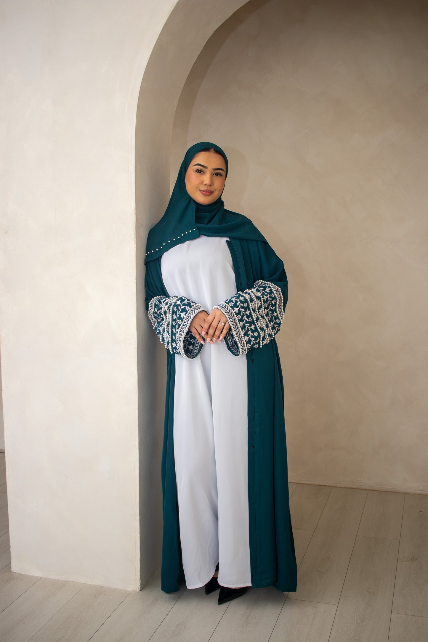 Embellishment Embroidery Abaya Cream/Brown/Plum/Teal/Maroon