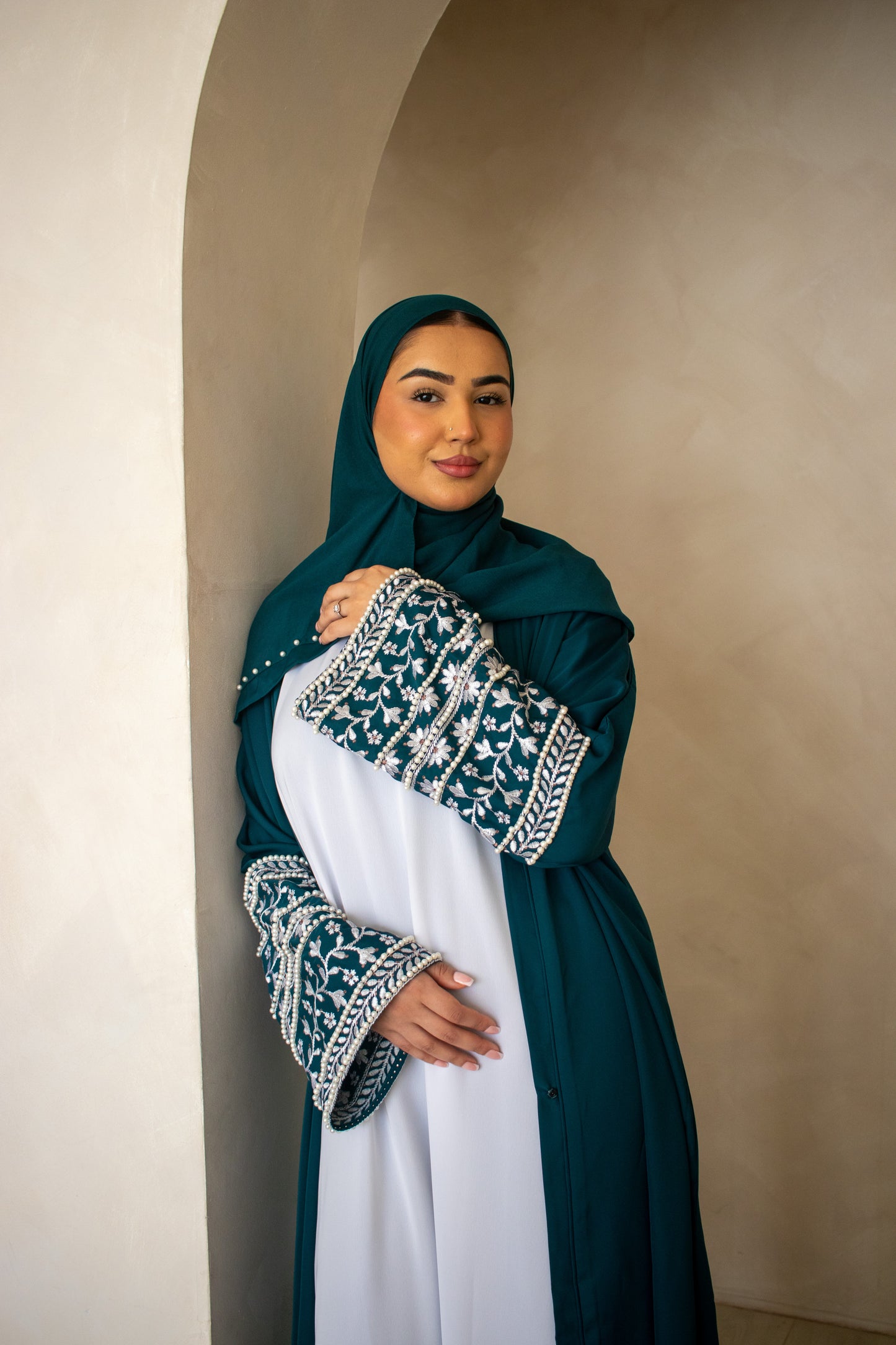 Embellishment Embroidery Abaya Cream/Brown/Plum/Teal/Maroon