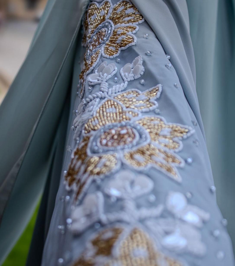 Thameen Abaya Blue Butterfly Flower Embellishments Shoulders