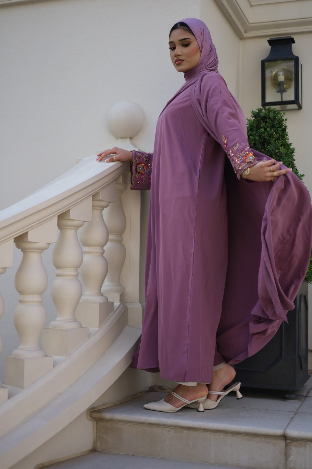 Haya Embellished Nida Abaya with Slip and Jersey Hijab