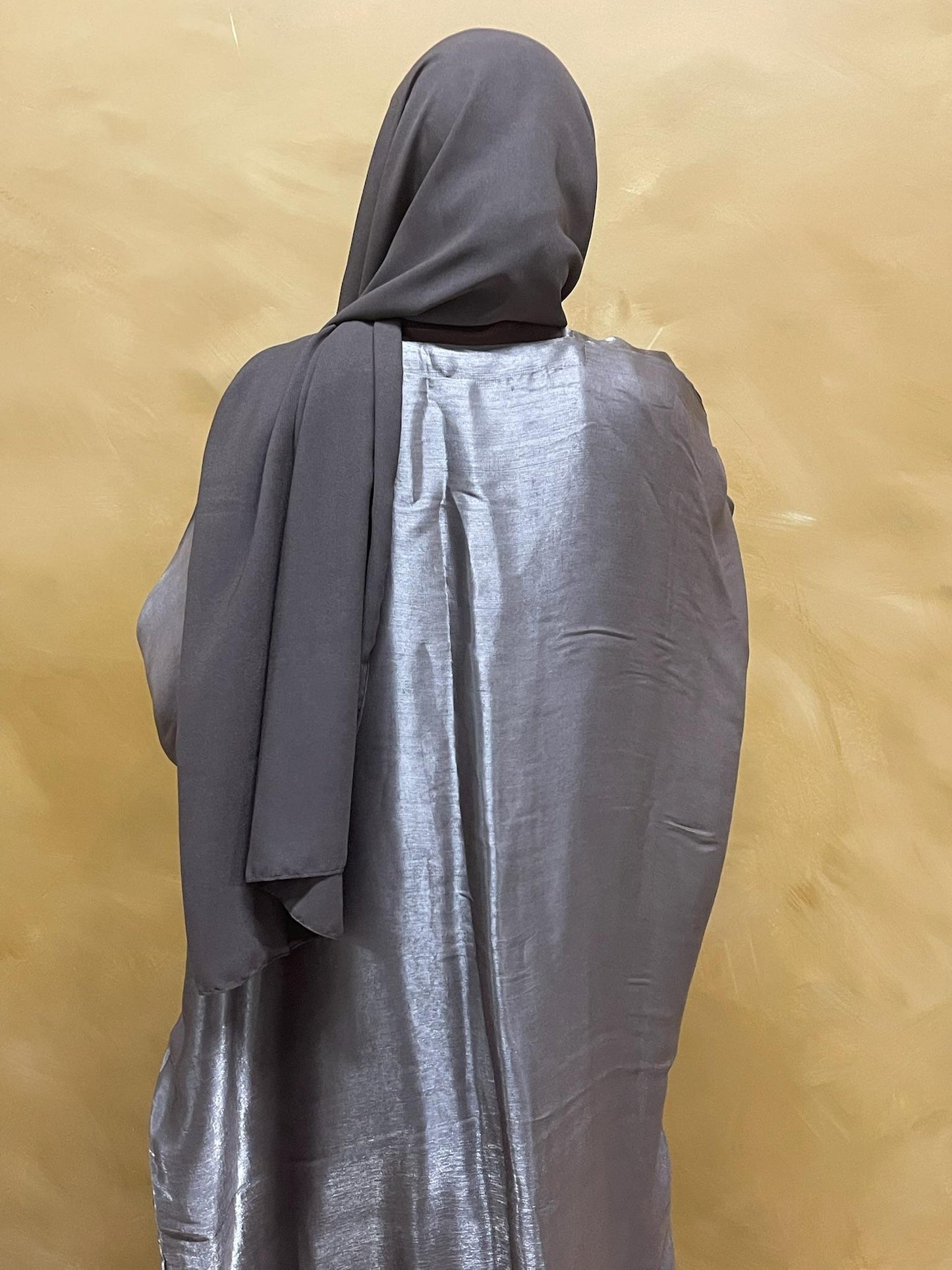 Silky Open Batwing Glitter Chestnut Abaya with Hijab