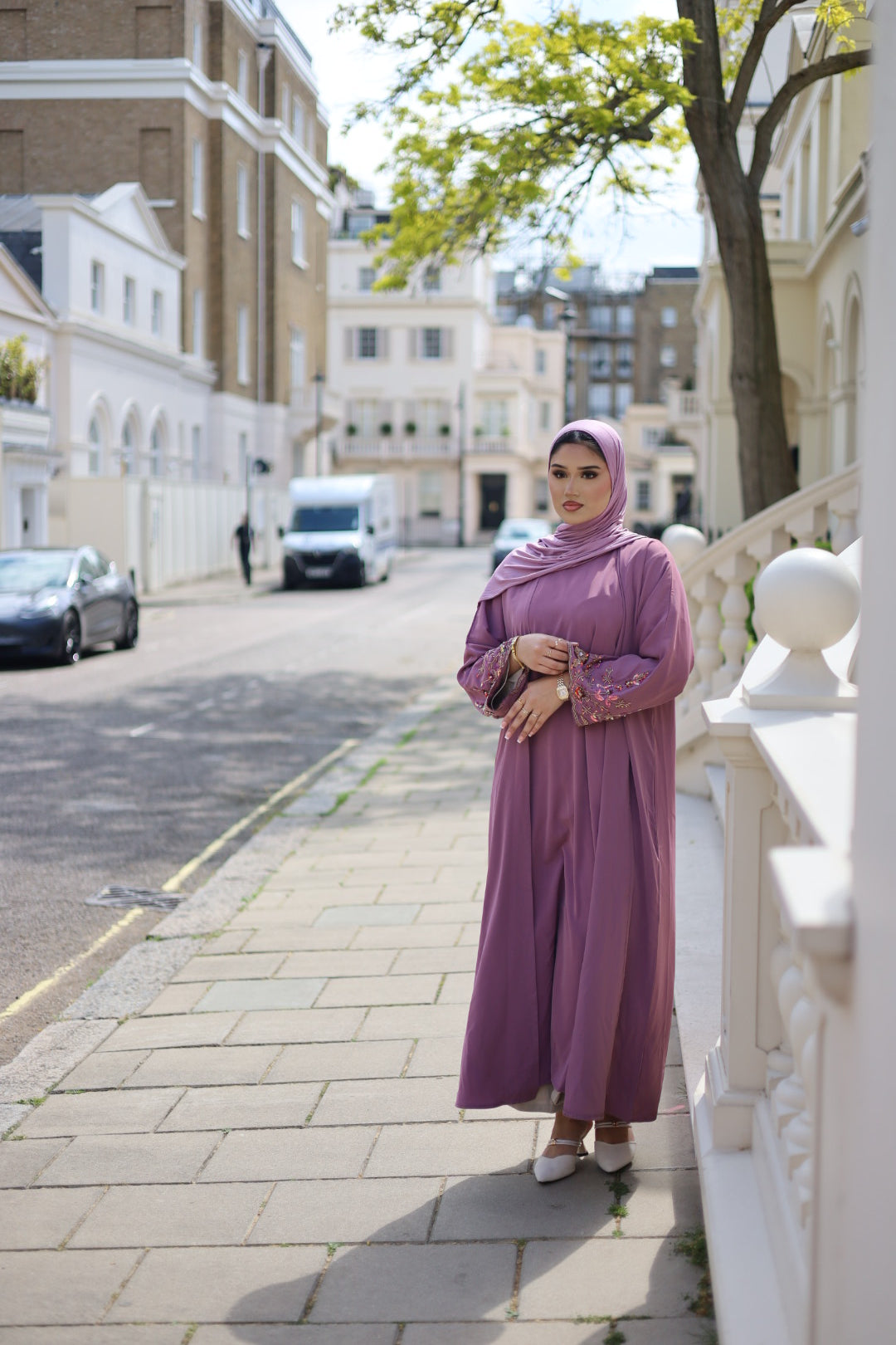 Haya Embellished Nida Abaya with Slip and Jersey Hijab