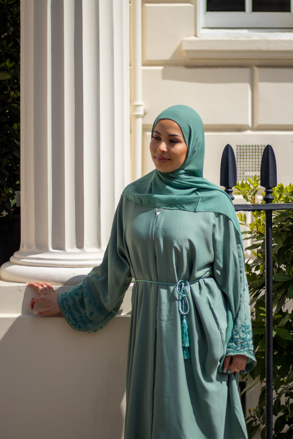 Haya Embellished Nida Abaya with Slip and Jersey Hijab