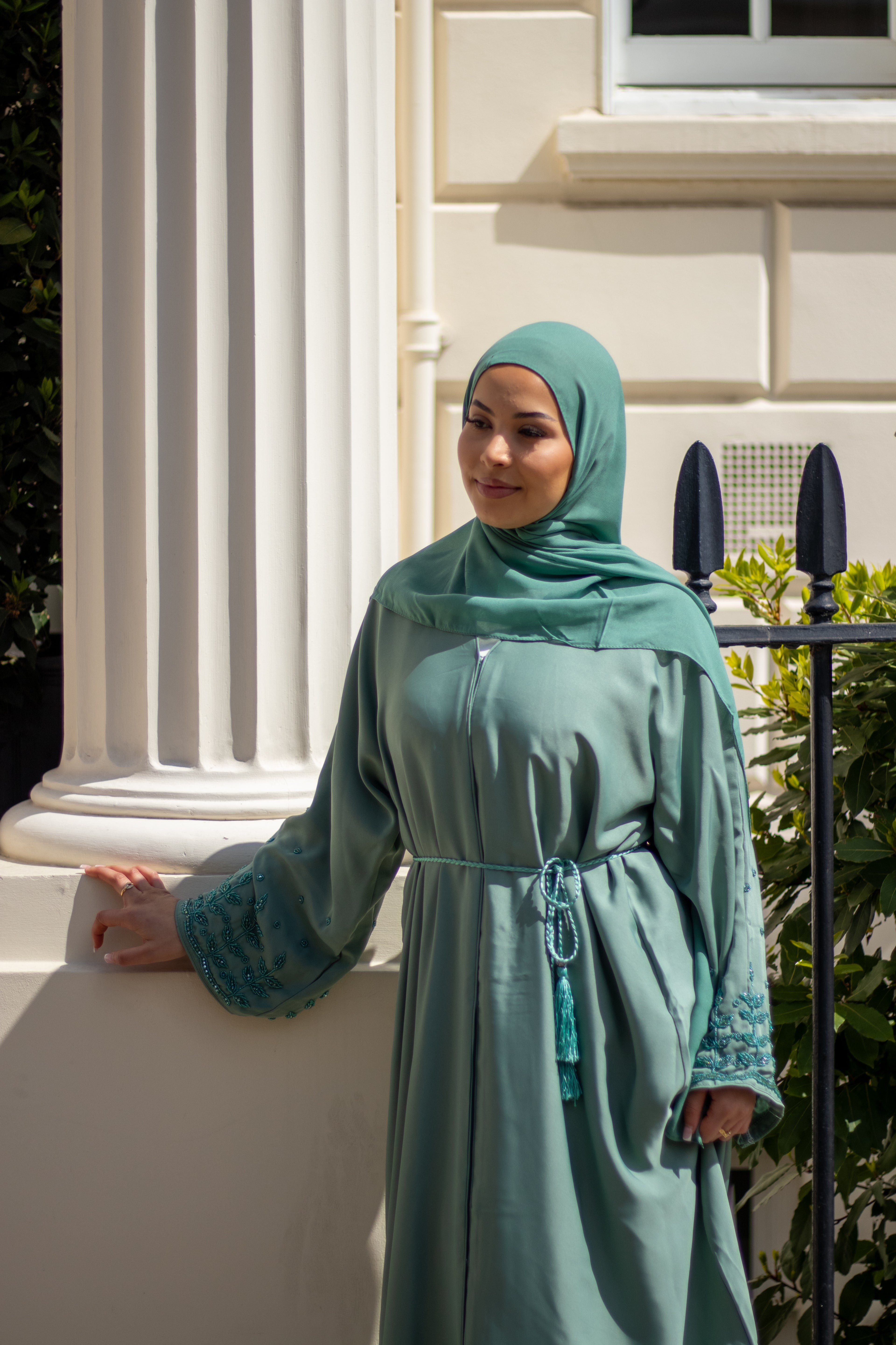 Haya Embellished Nida Abaya with Slip and Jersey Hijab