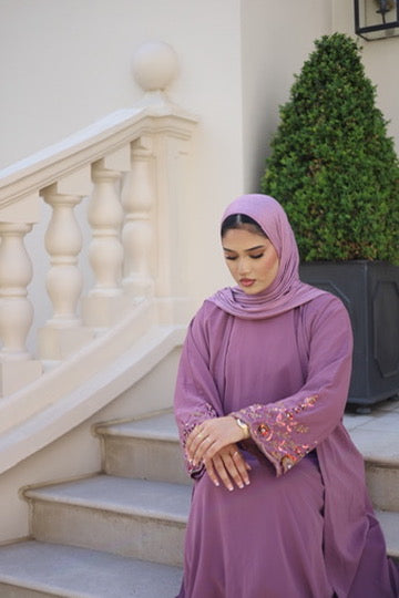 Haya Embellished Nida Abaya with Slip and Jersey Hijab
