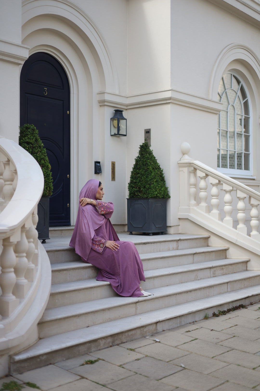 Haya Embellished Nida Abaya with Slip and Jersey Hijab