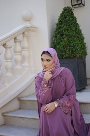 Haya Embellished Nida Abaya with Slip and Jersey Hijab