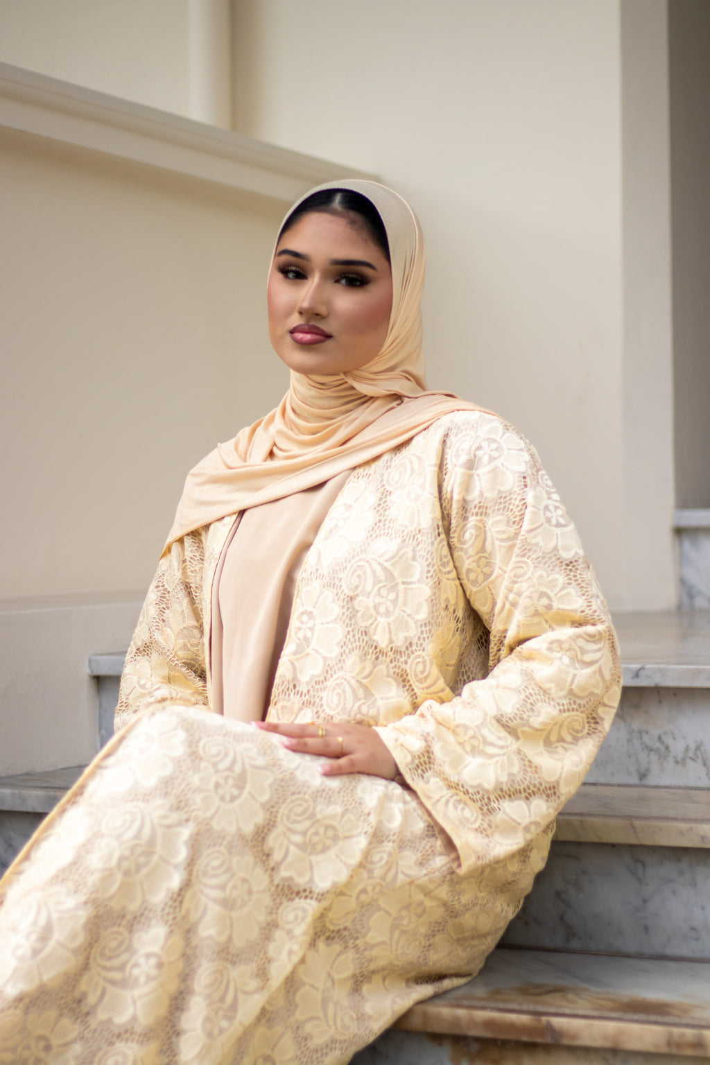 Amal Lace Avaya Ivory with Jersey Hijab and Slipdress