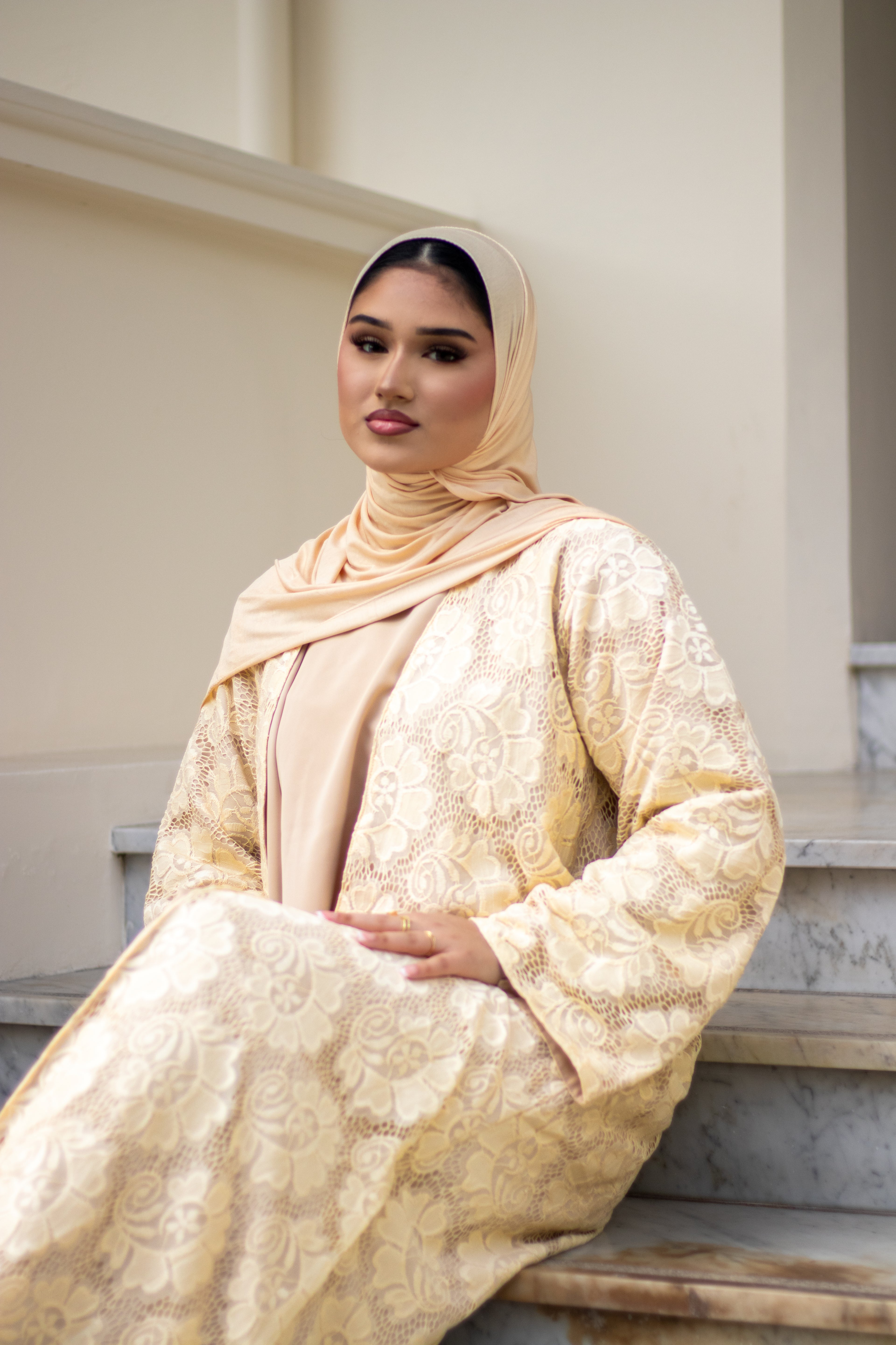Amal Lace Avaya Ivory with Jersey Hijab and Slipdress