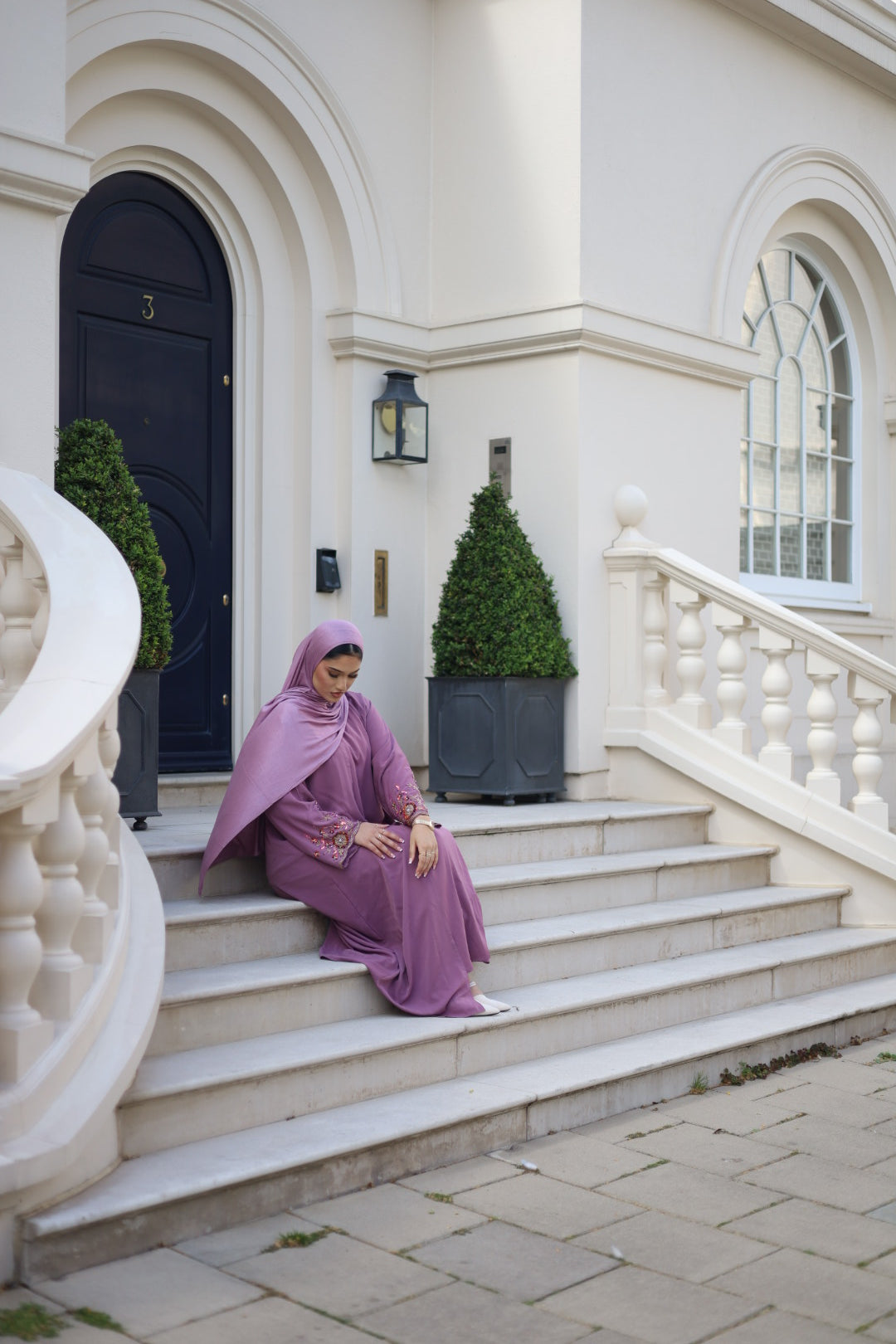 Haya Embellished Nida Abaya with Slip and Jersey Hijab
