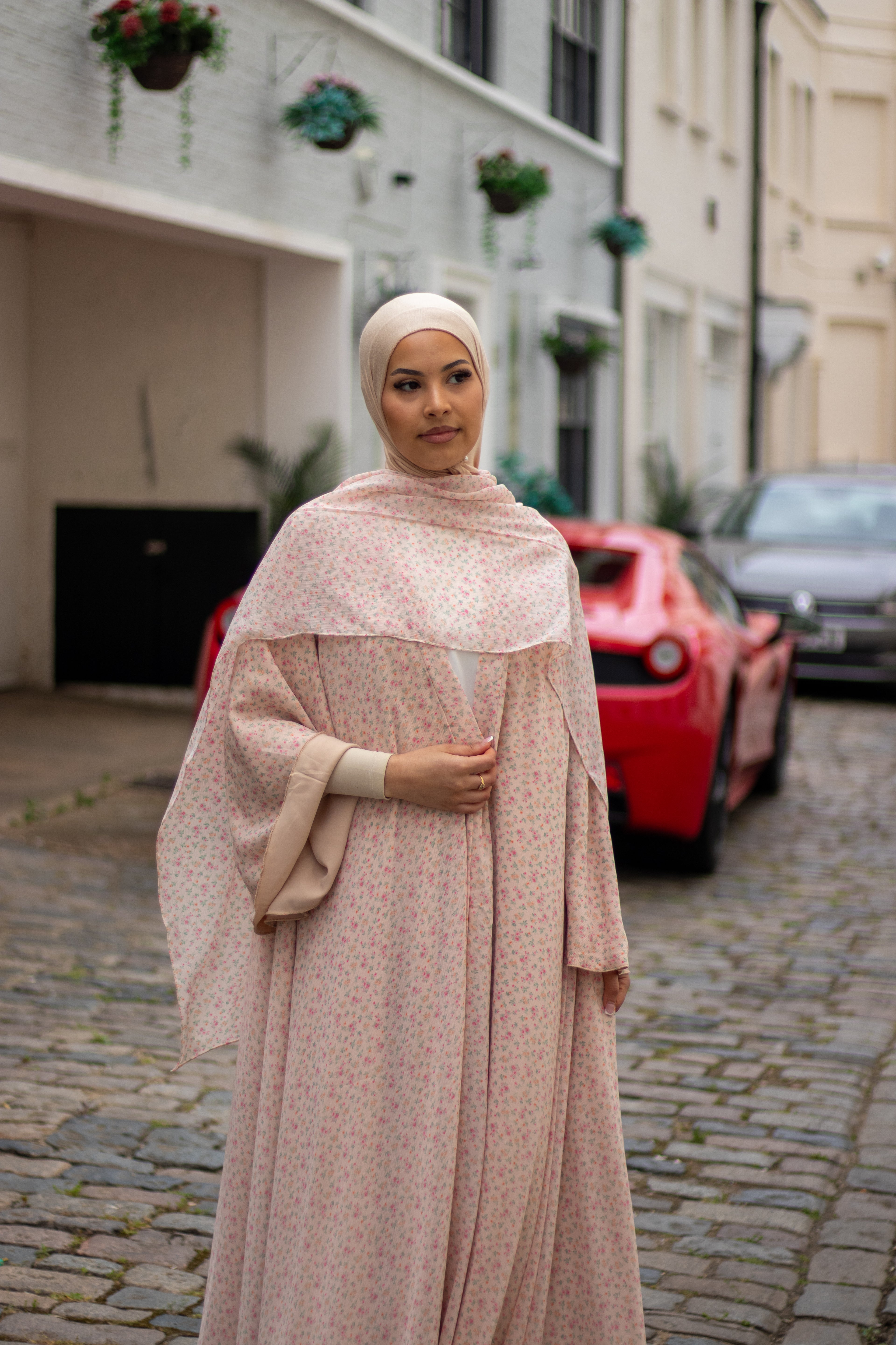 Jannah Abaya Floral with Jersey Hijab + Patterned Hijab