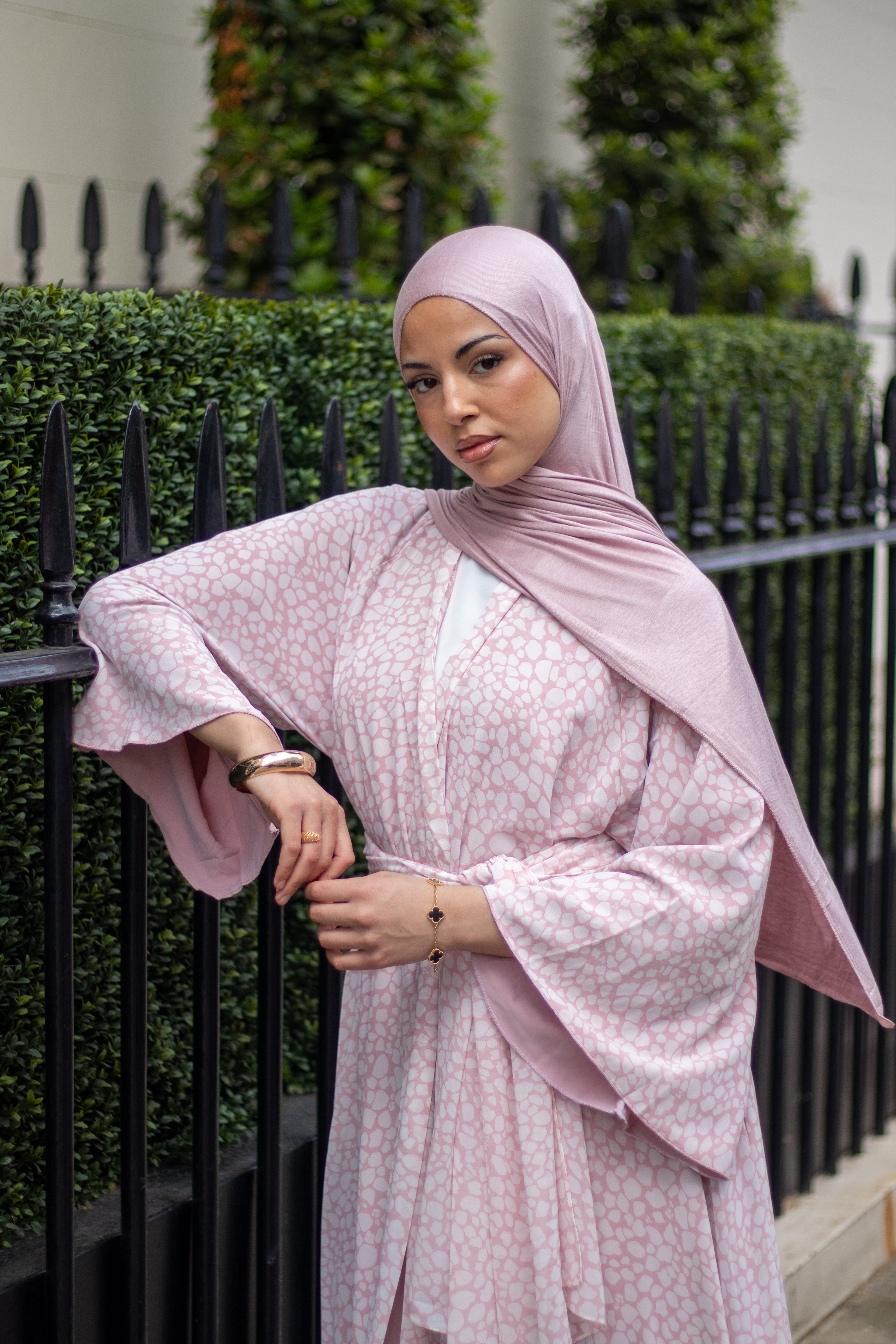 Malak Abaya with Jersey Hijab + Patterned Hijab
