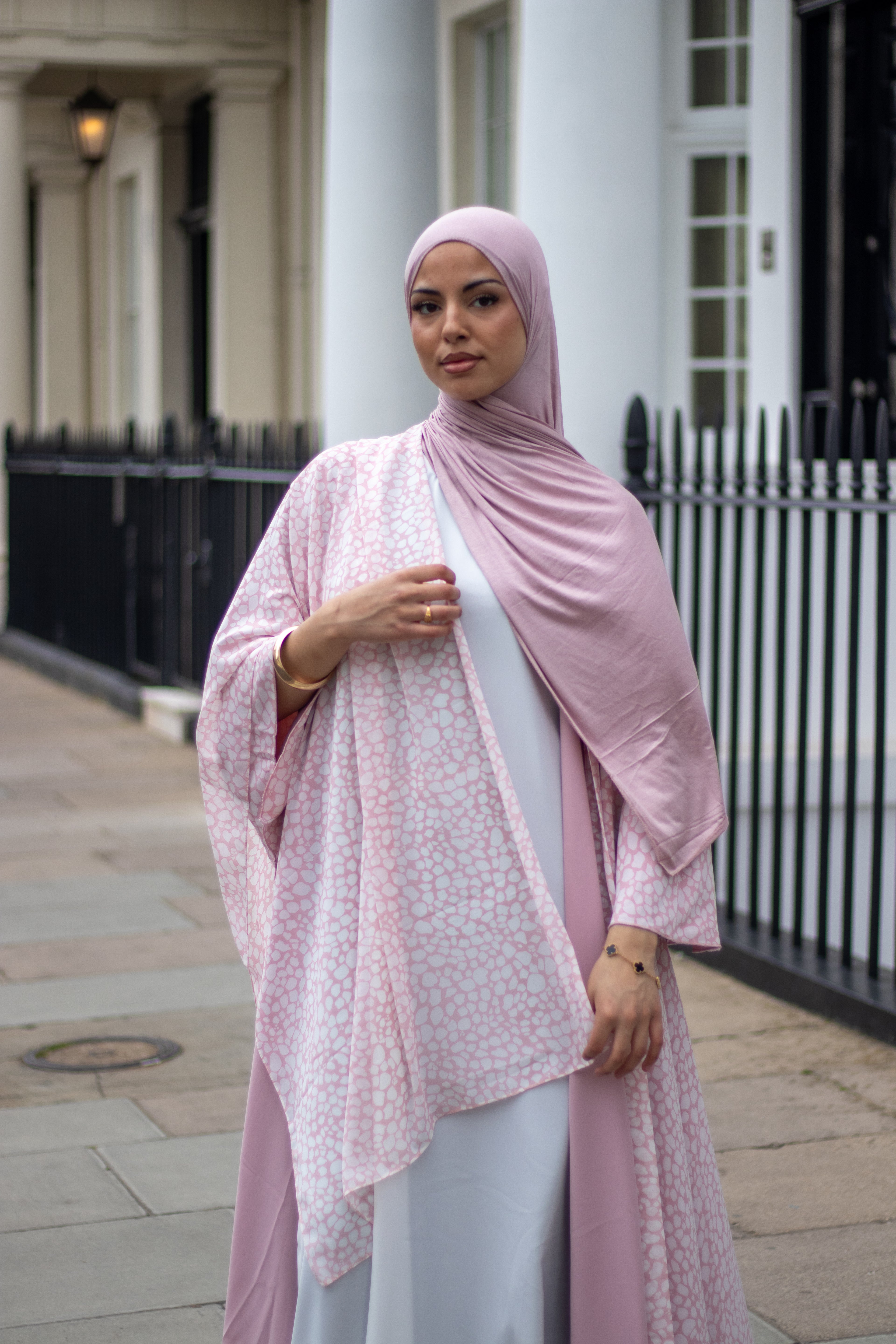 Malak Abaya with Jersey Hijab + Patterned Hijab