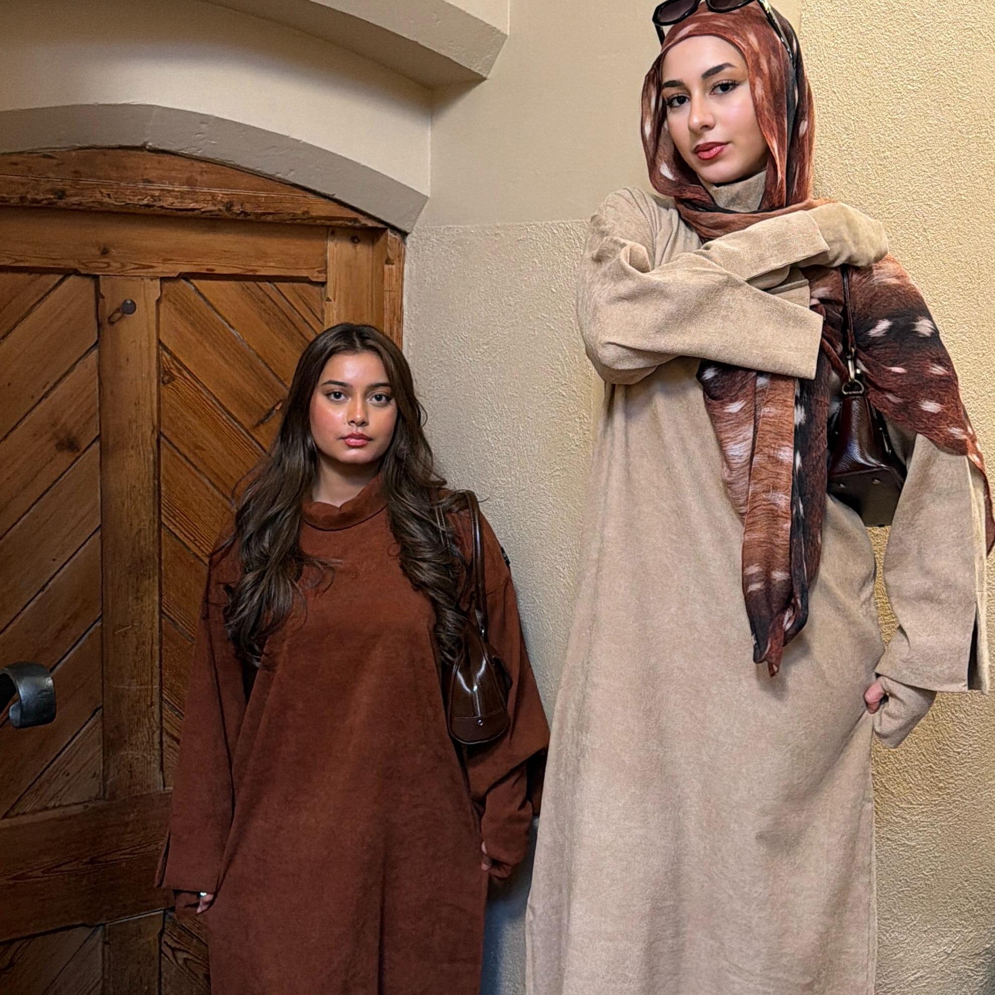 Ribbed Abaya with Gloves and Matching Hijab