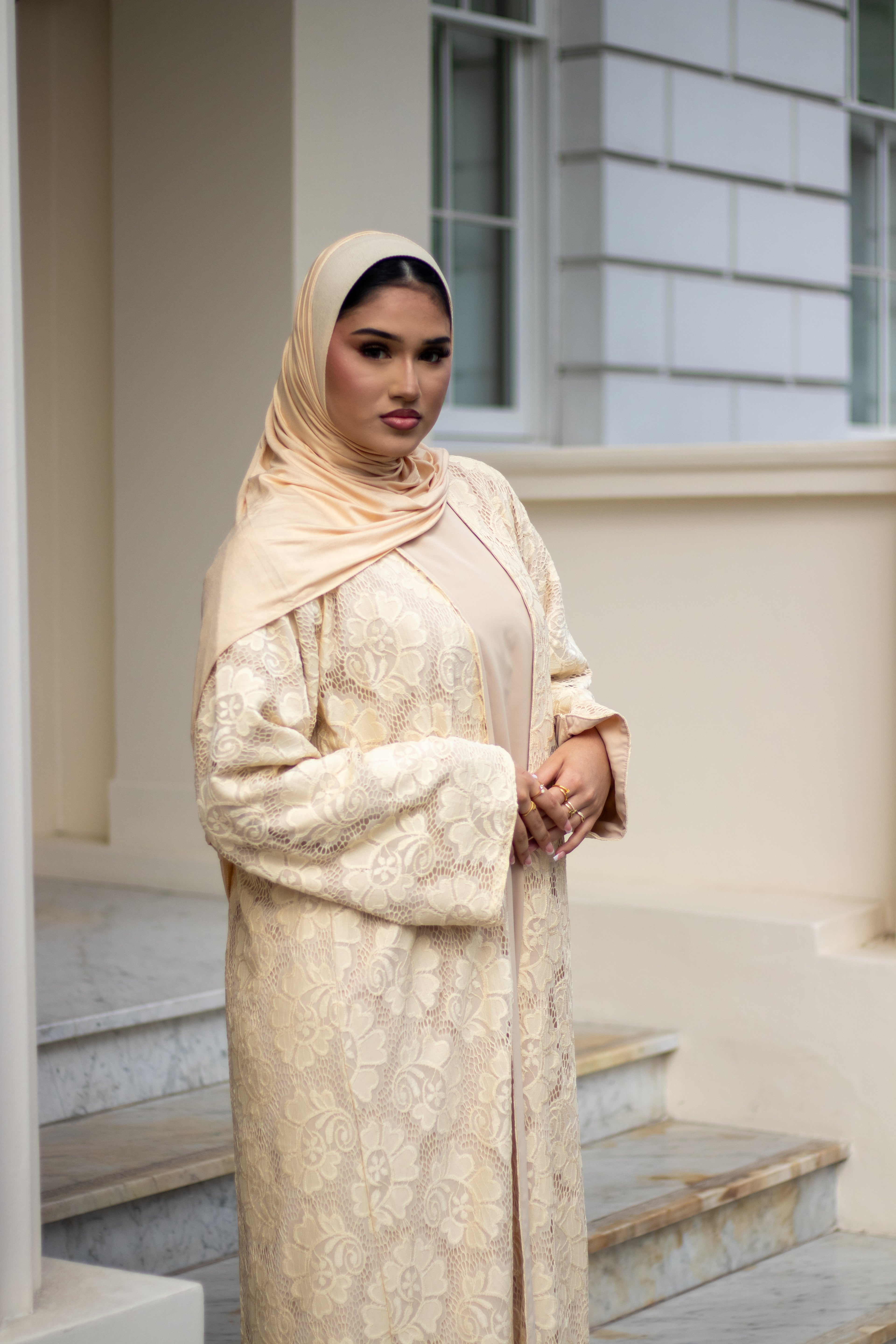 Amal Lace Avaya Ivory with Jersey Hijab and Slipdress