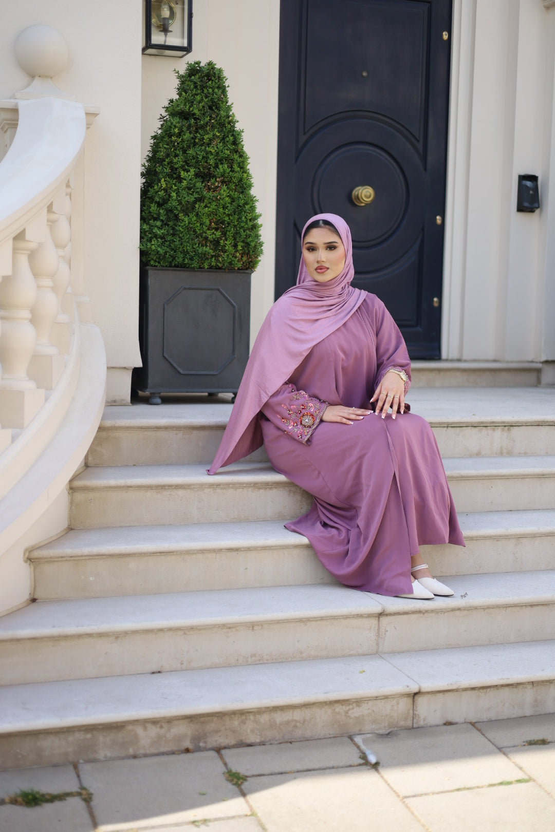 Haya Embellished Nida Abaya with Slip and Jersey Hijab