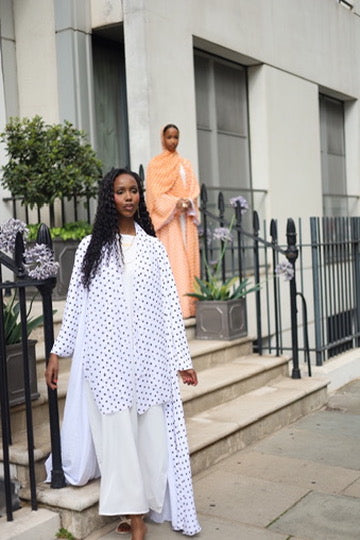 Polka Dot Abaya White/Orange with Jersey Hijab