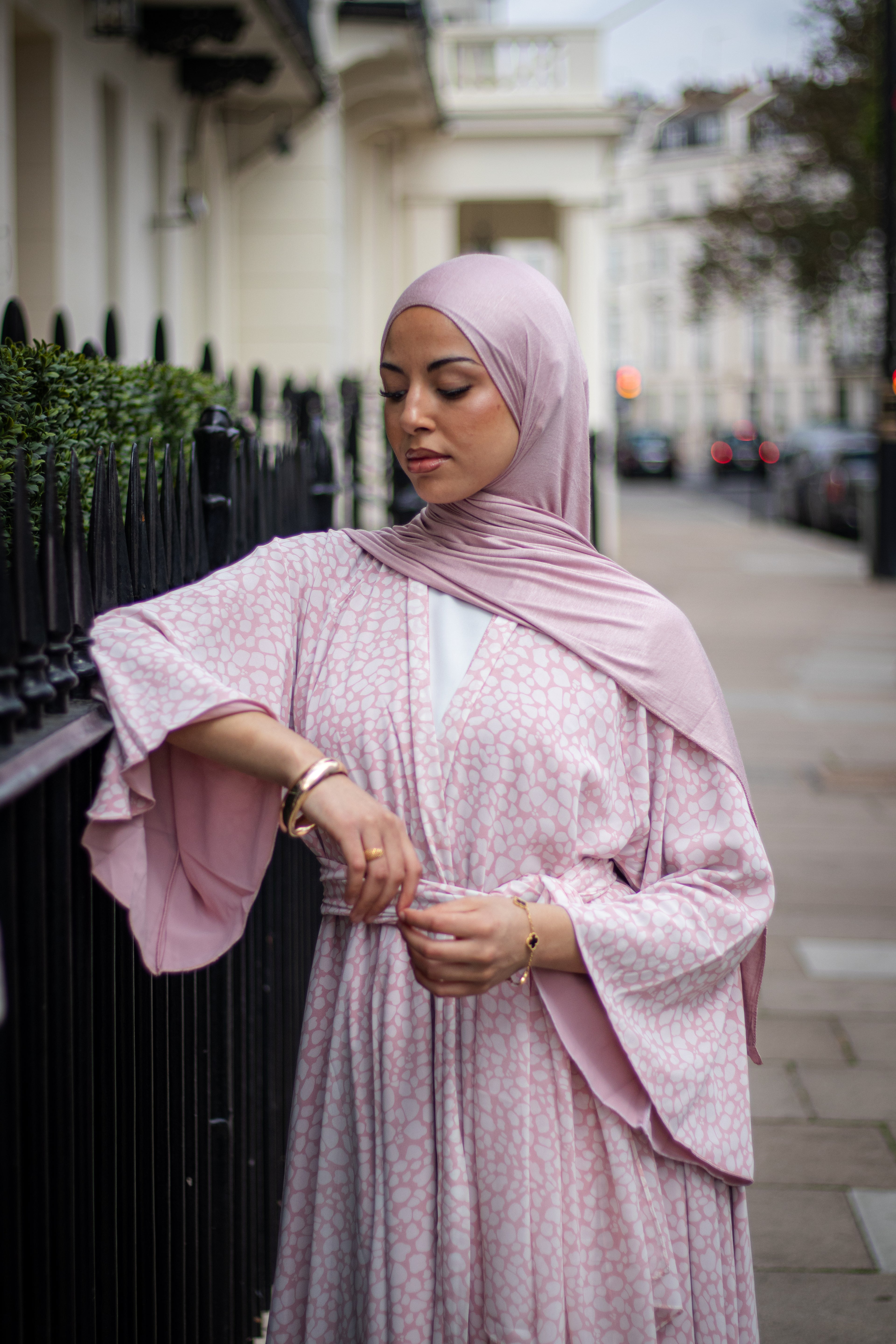 Malak Abaya with Jersey Hijab + Patterned Hijab