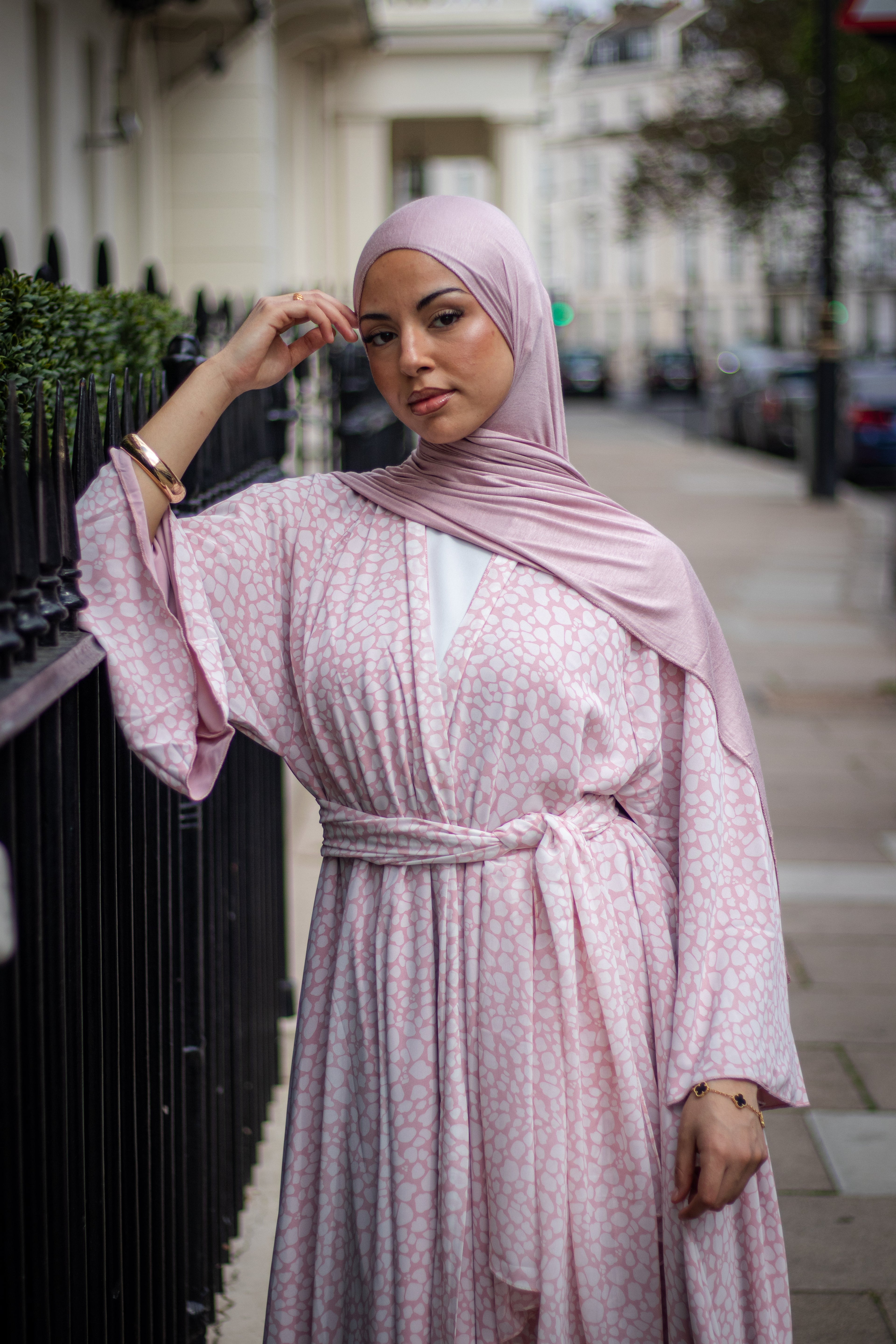 Malak Abaya with Jersey Hijab + Patterned Hijab