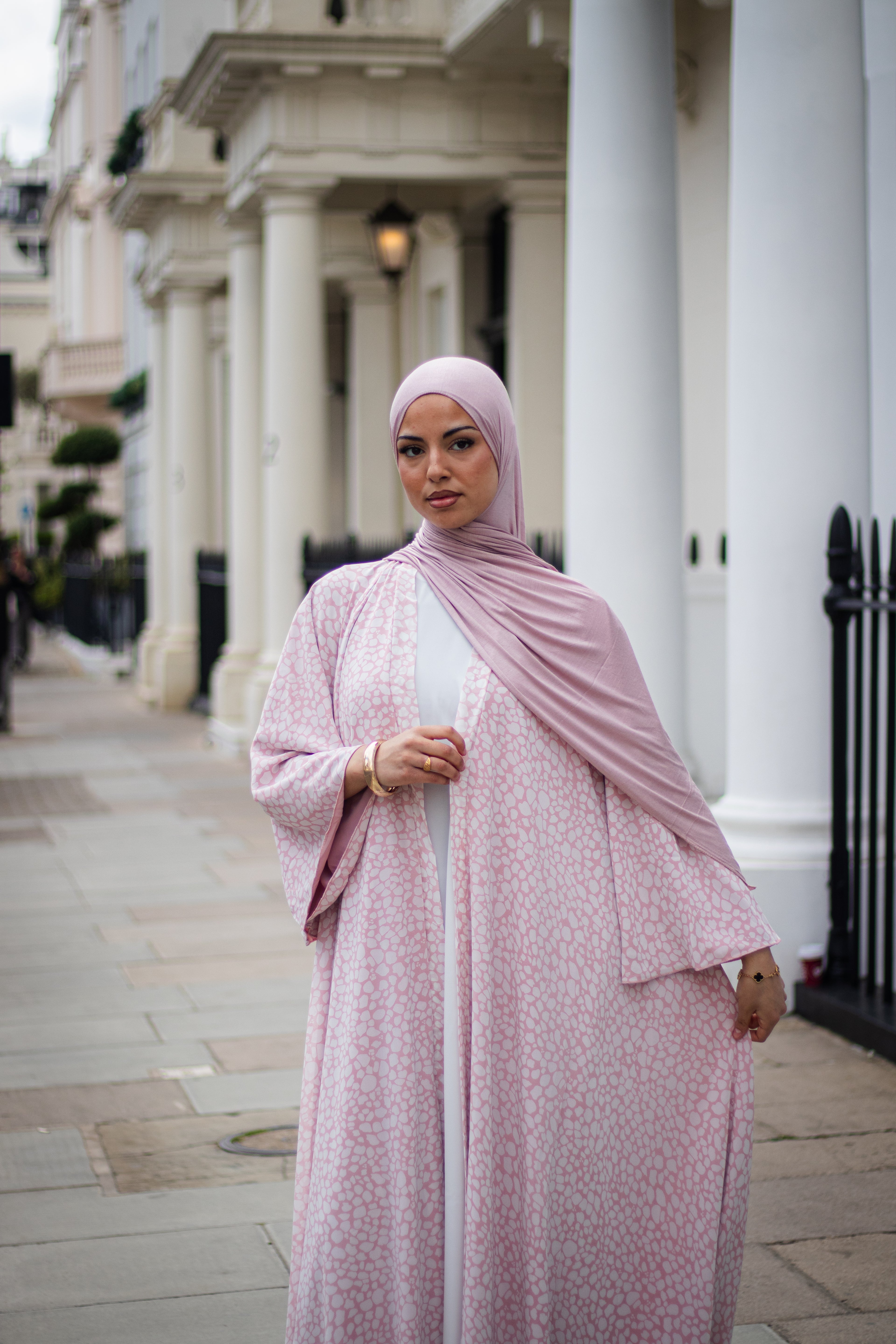 Malak Abaya with Jersey Hijab + Patterned Hijab