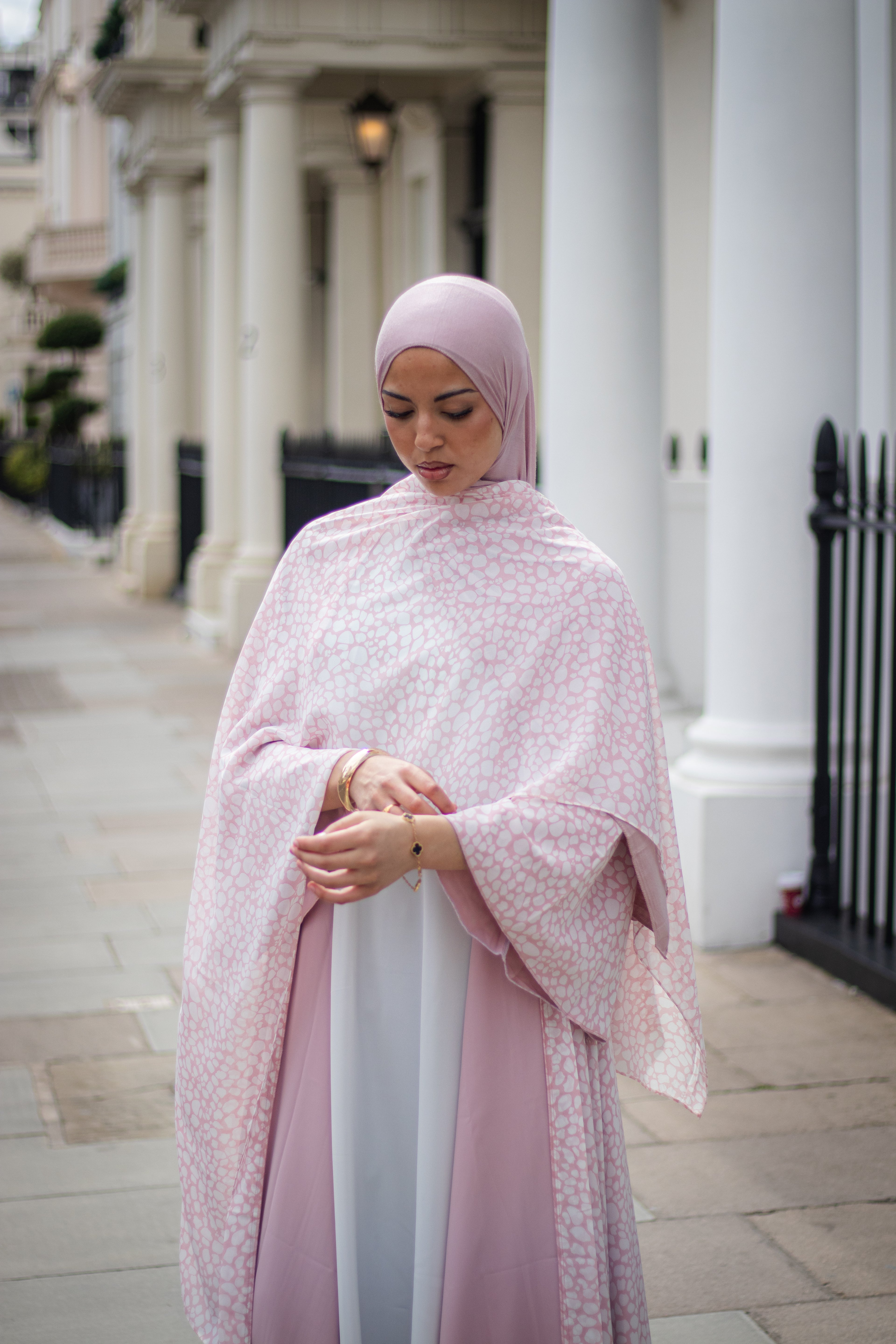 Malak Abaya with Jersey Hijab + Patterned Hijab