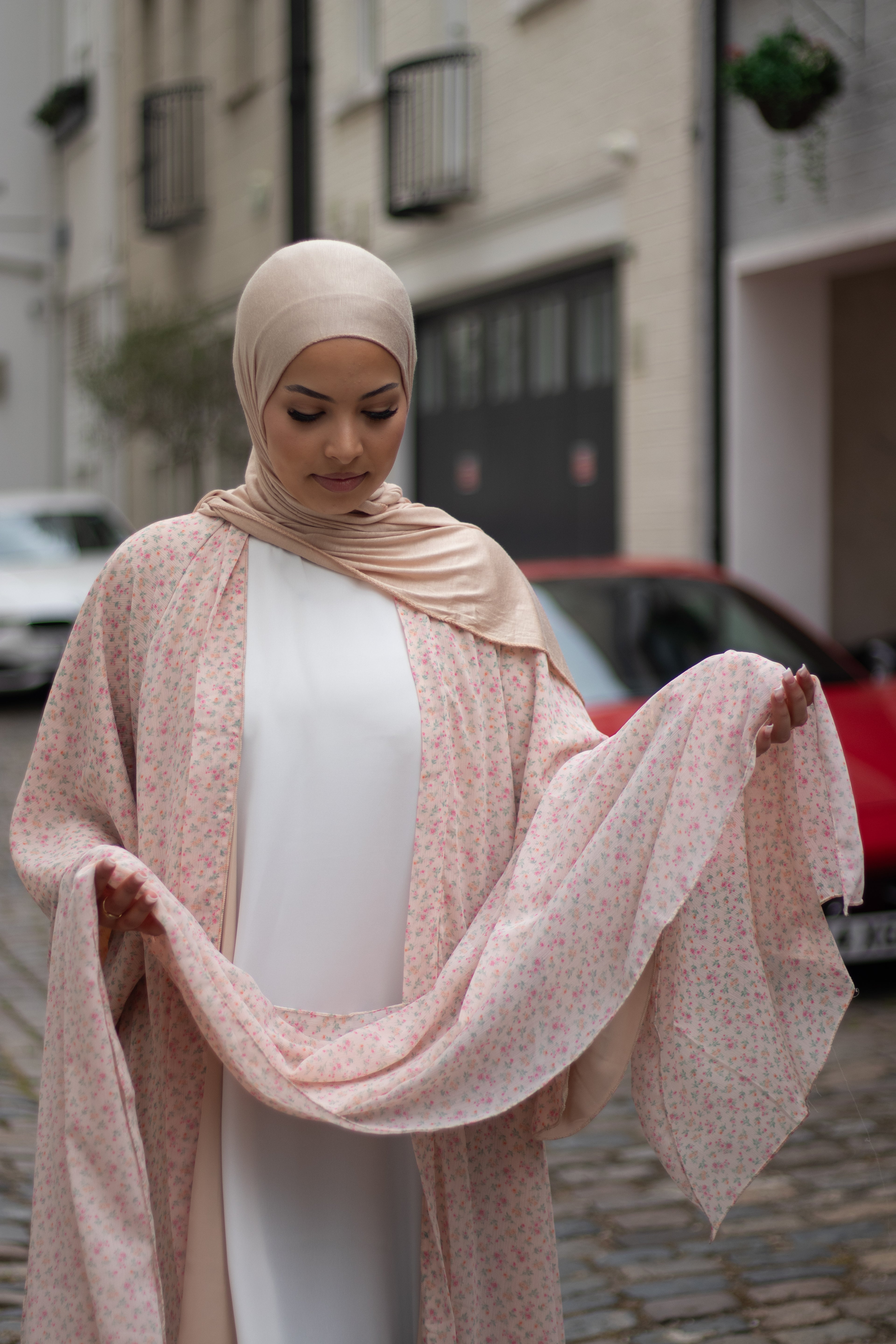 Jannah Abaya Floral with Jersey Hijab + Patterned Hijab