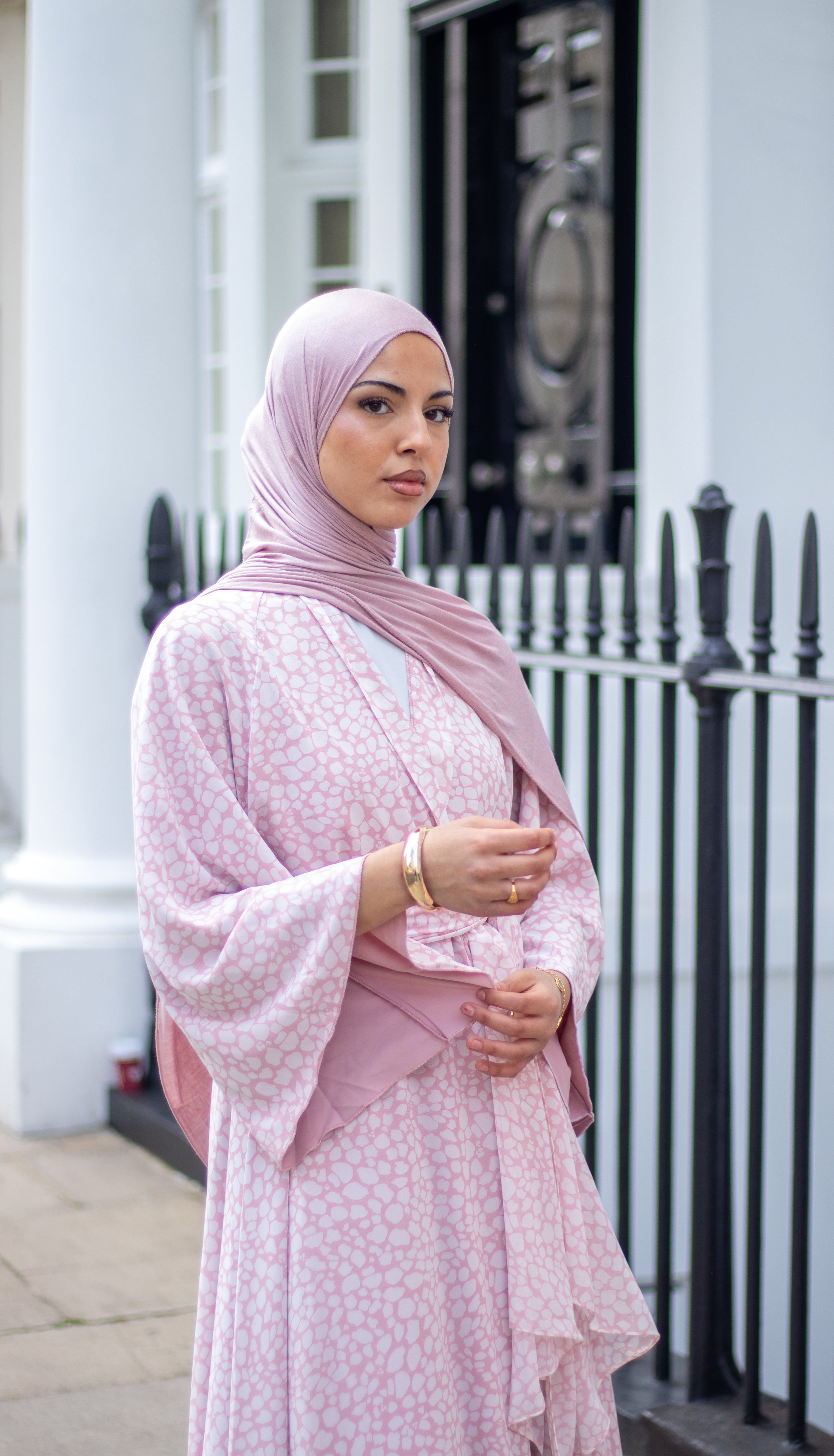 Malak Abaya with Jersey Hijab + Patterned Hijab