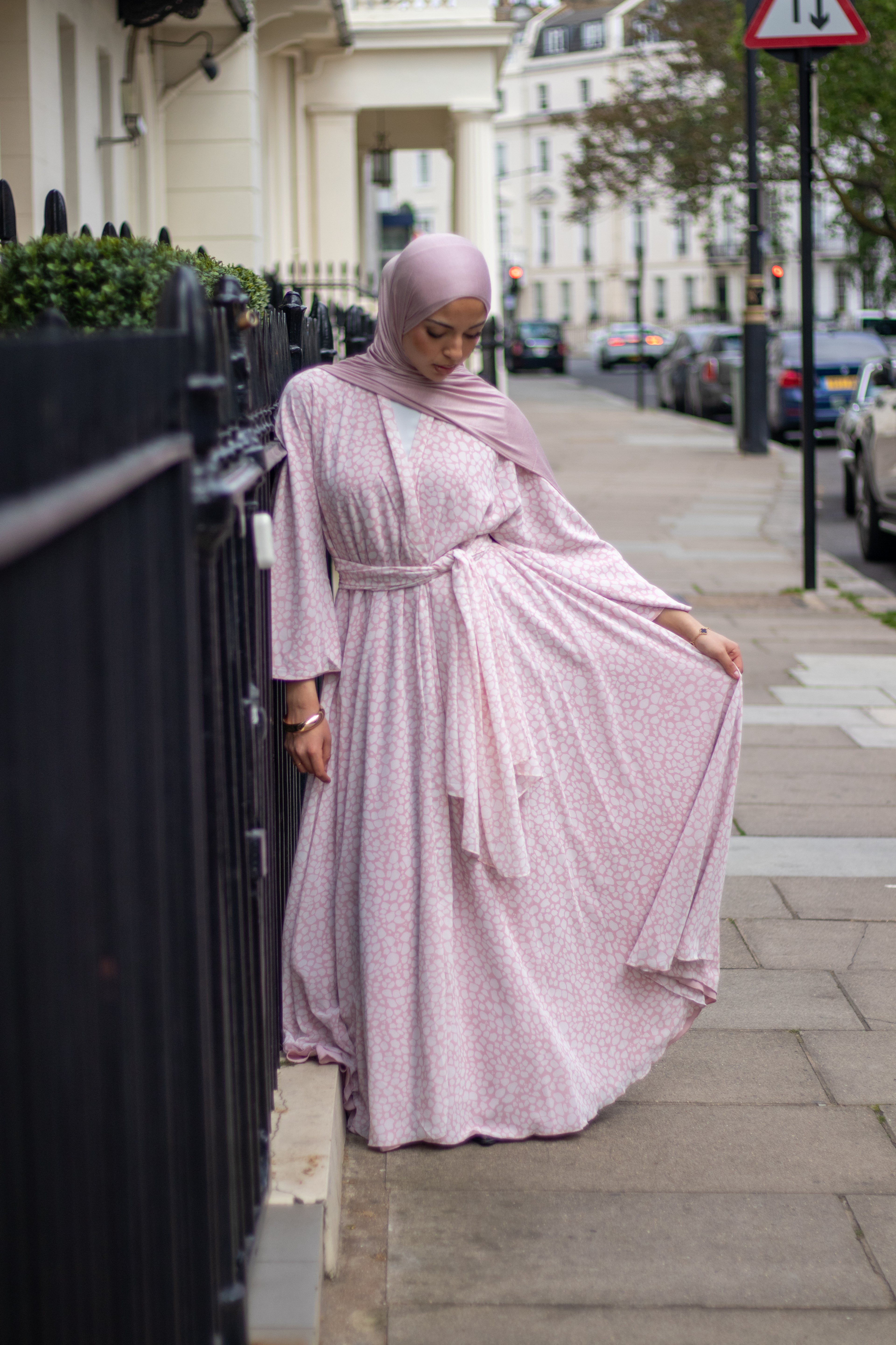 Malak Abaya with Jersey Hijab + Patterned Hijab