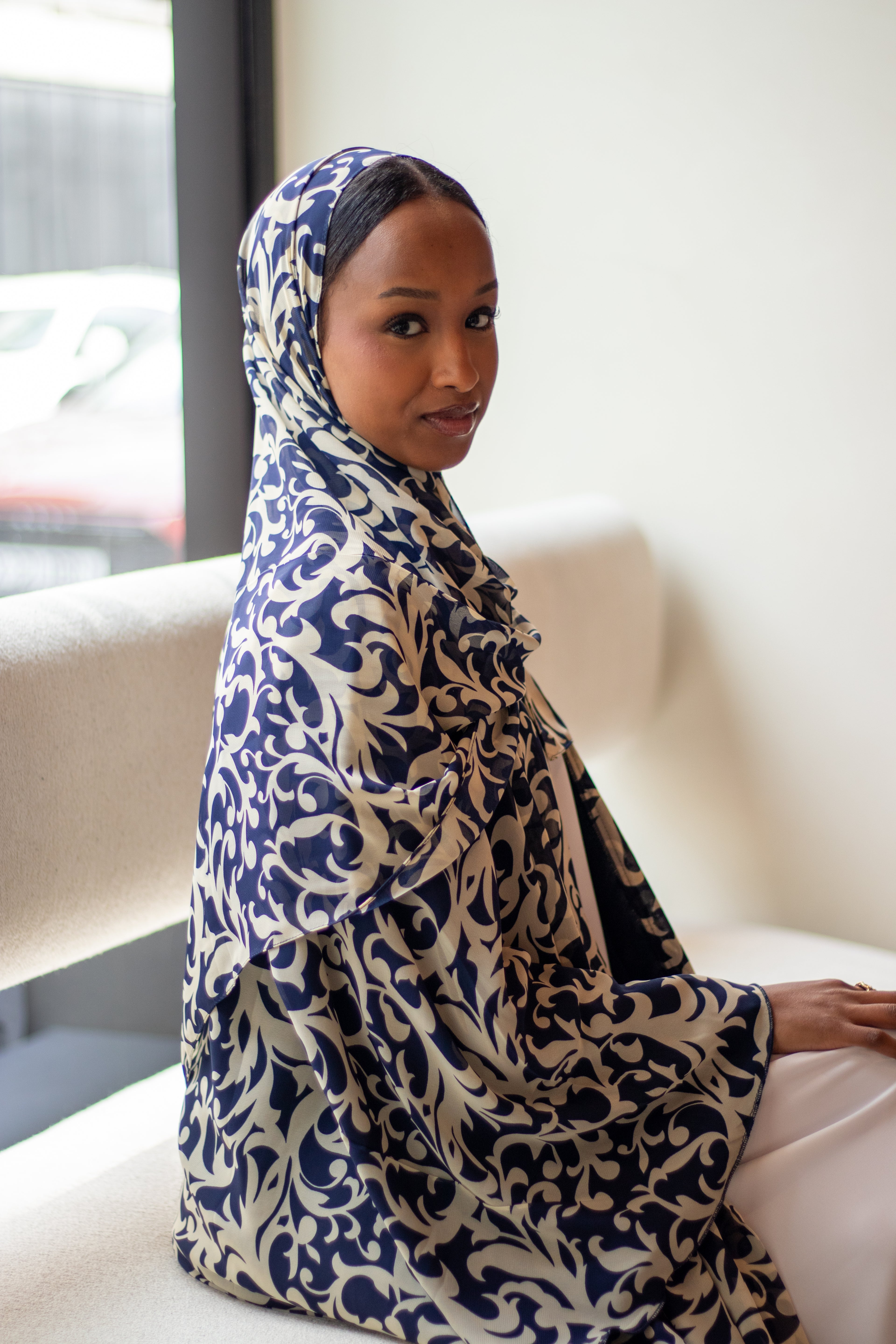 Sabah Abaya with Jersey and Chiffon Hijab + Patterned Hijab