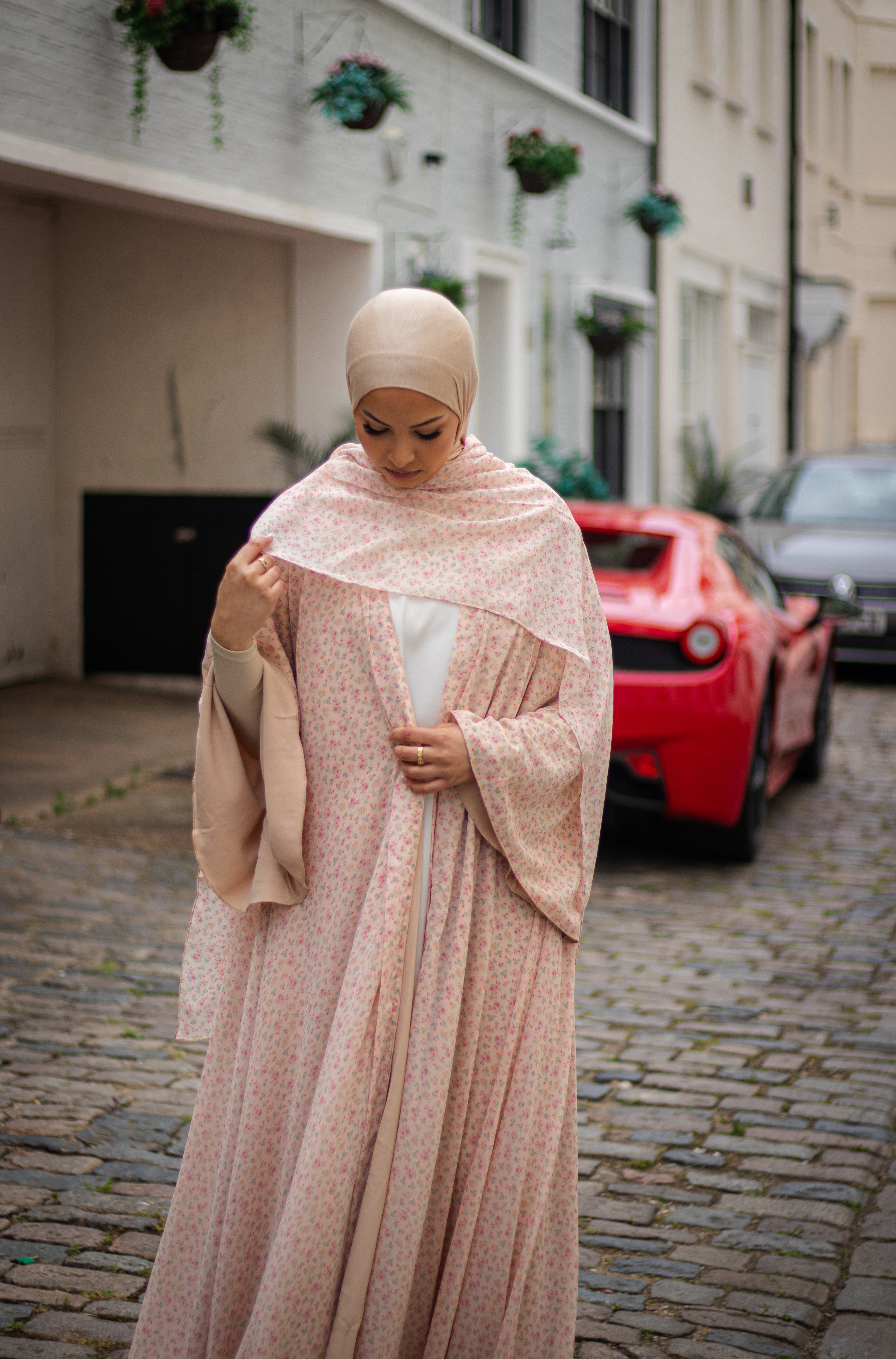 Jannah Abaya Floral with Jersey Hijab + Patterned Hijab