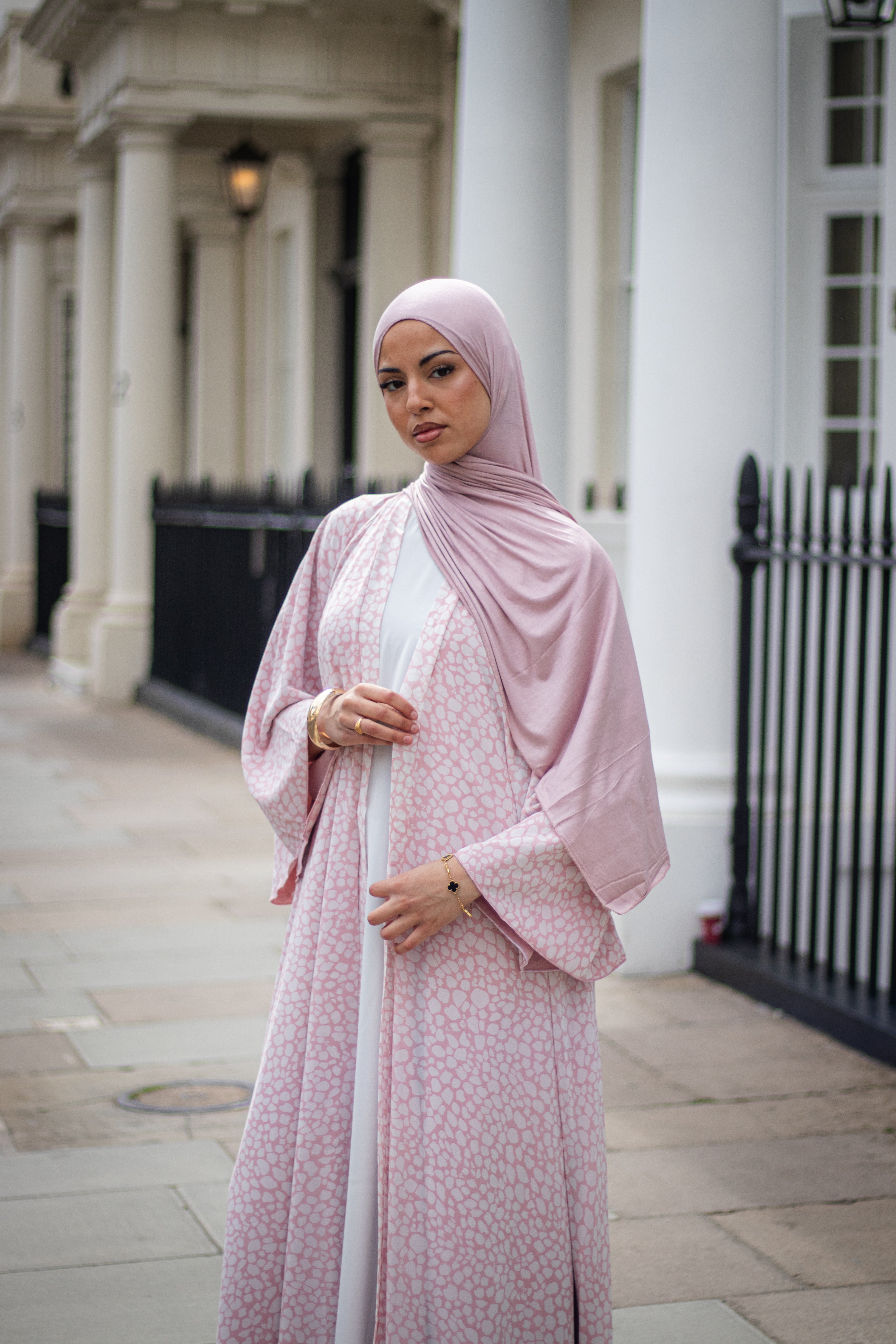 Malak Abaya with Jersey Hijab + Patterned Hijab