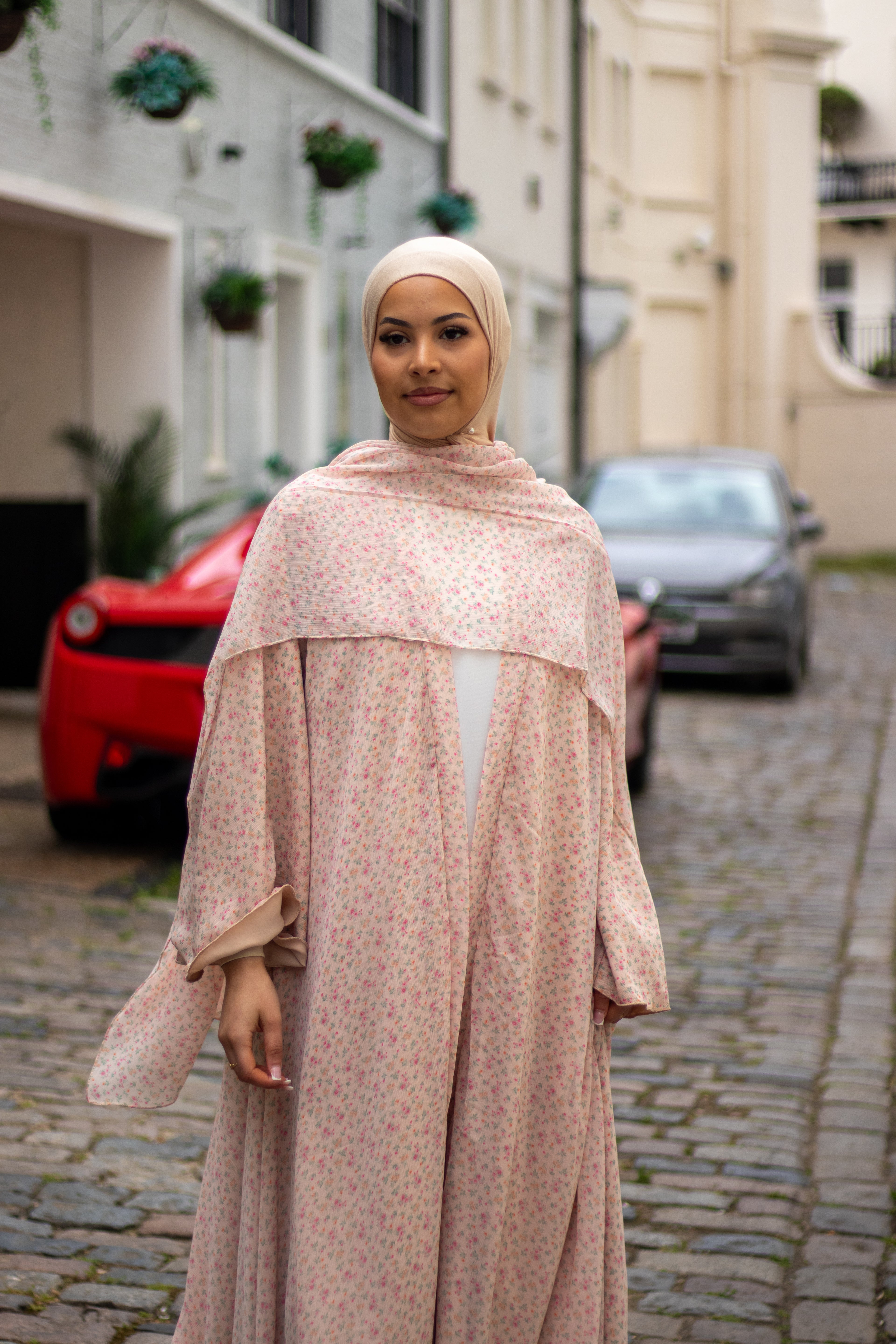 Jannah Abaya Floral with Jersey Hijab + Patterned Hijab