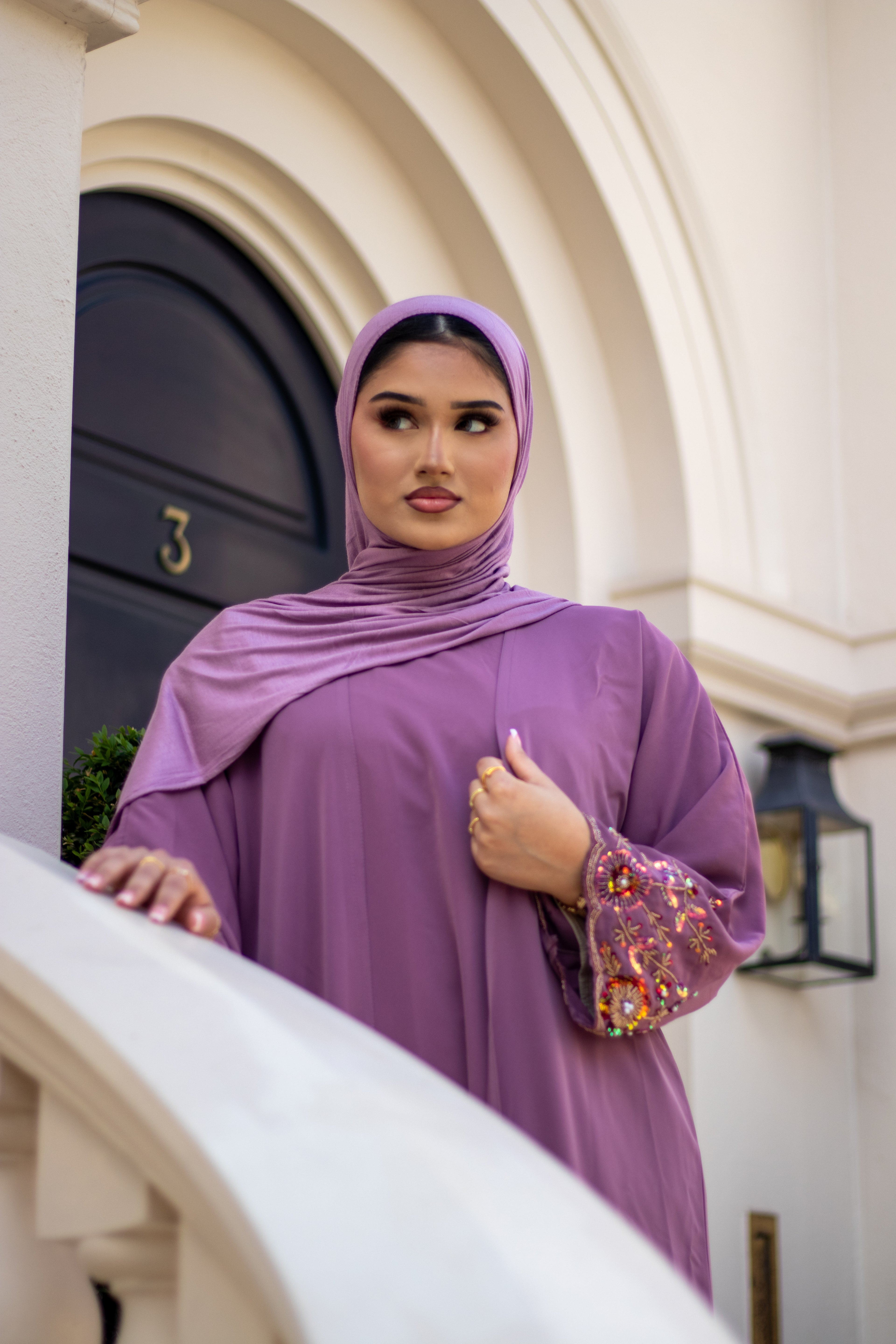 Haya Embellished Nida Abaya with Slip and Jersey Hijab