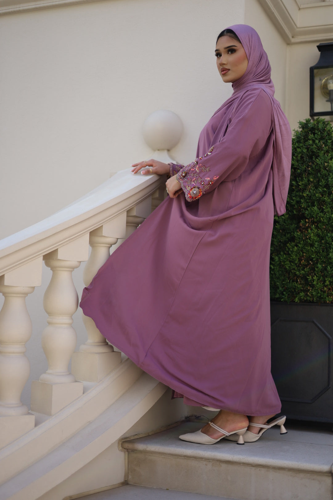 Haya Embellished Nida Abaya with Slip and Jersey Hijab