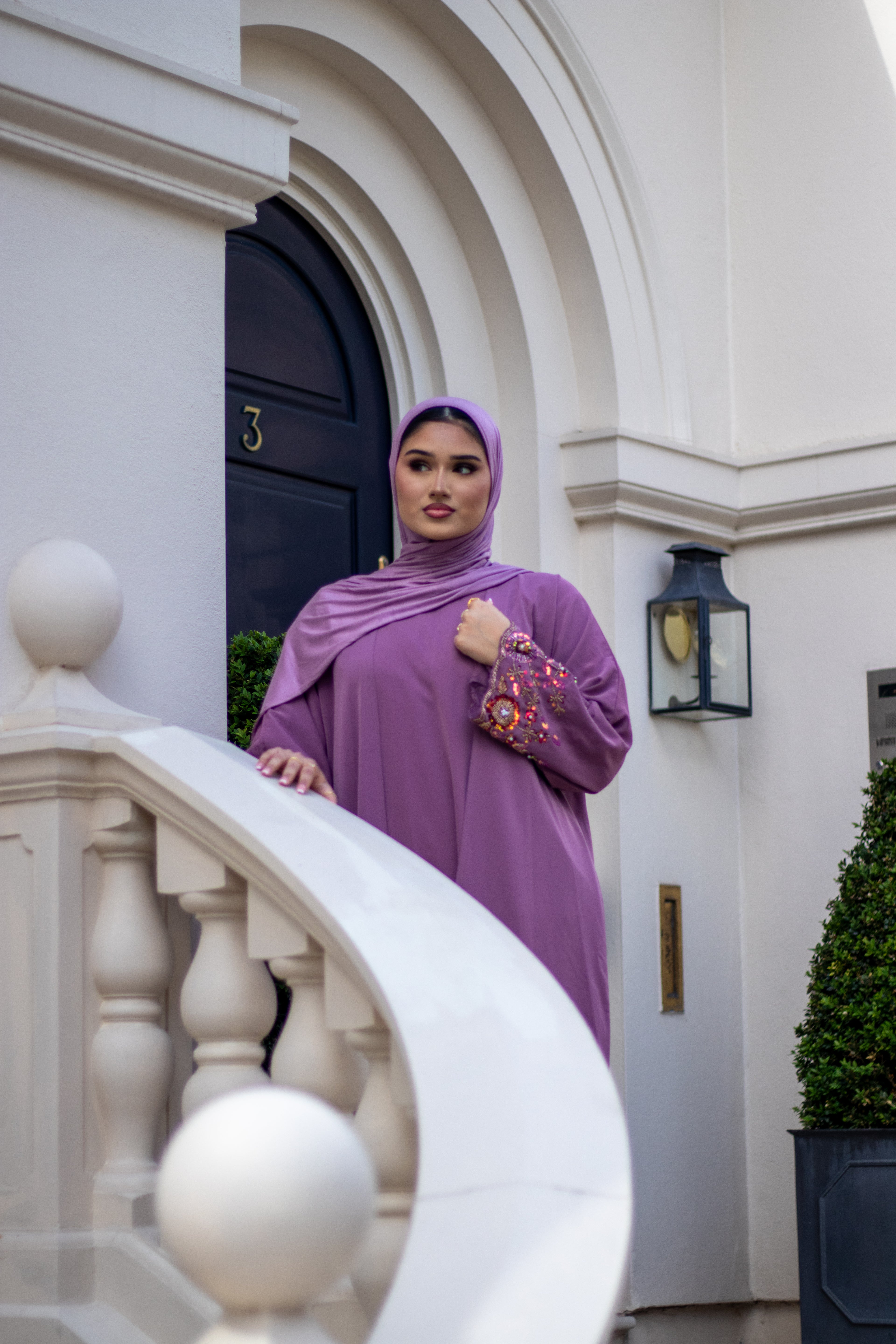 Haya Embellished Nida Abaya with Slip and Jersey Hijab
