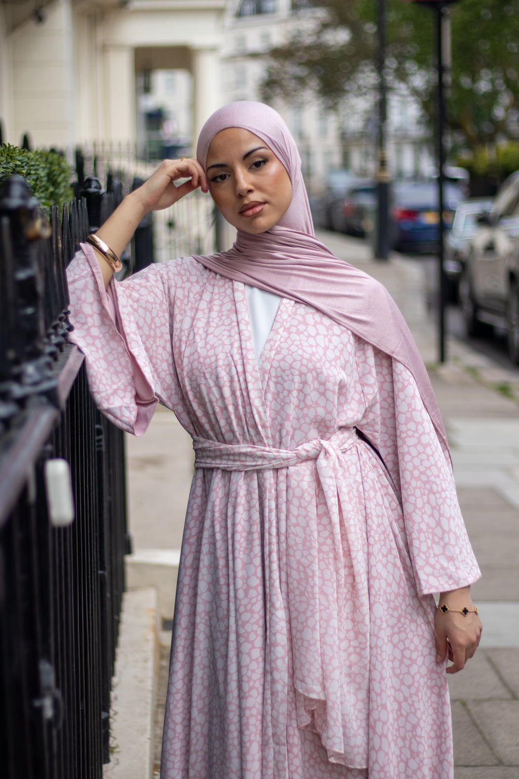 Malak Abaya with Jersey Hijab + Patterned Hijab