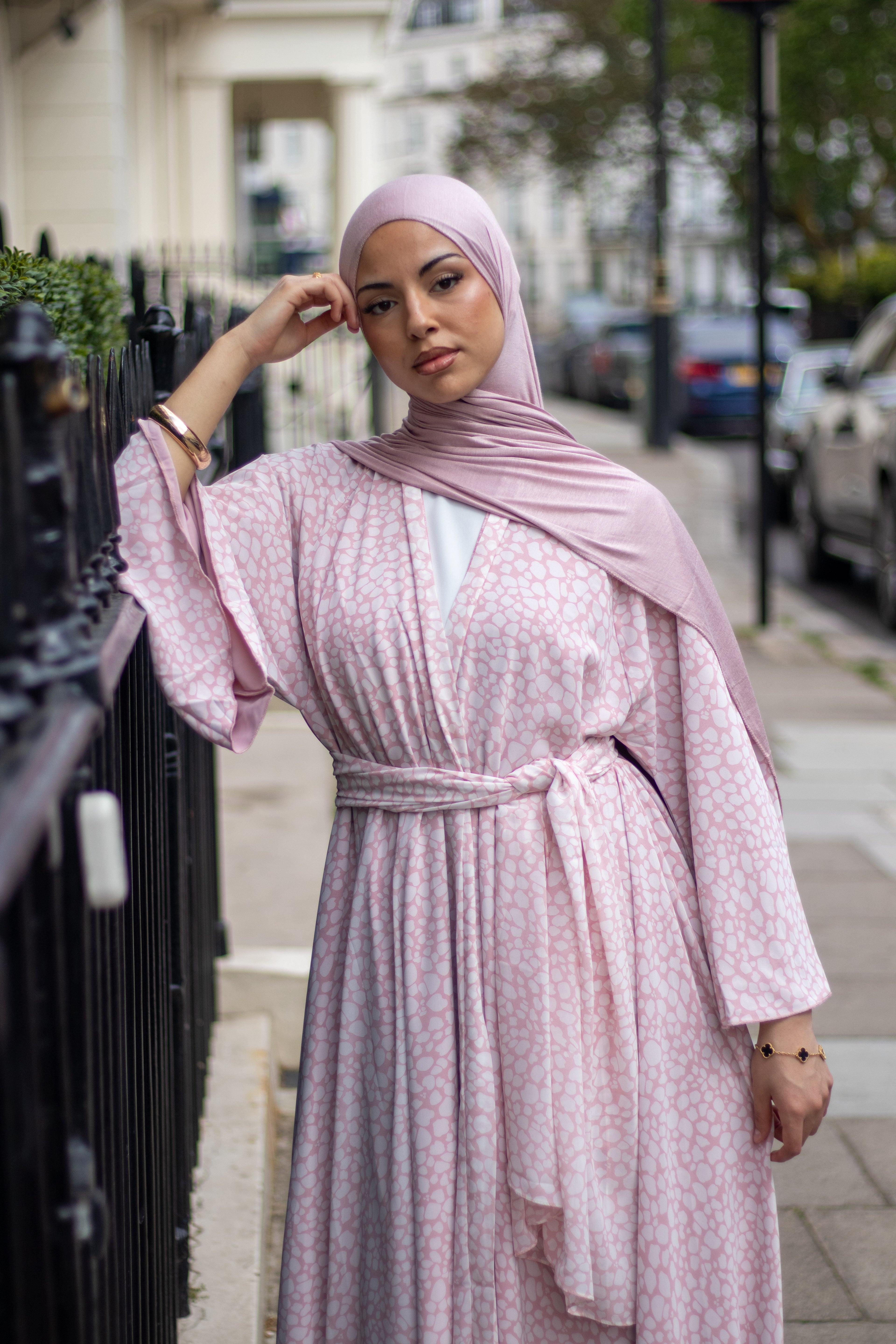Malak Abaya with Jersey Hijab + Patterned Hijab