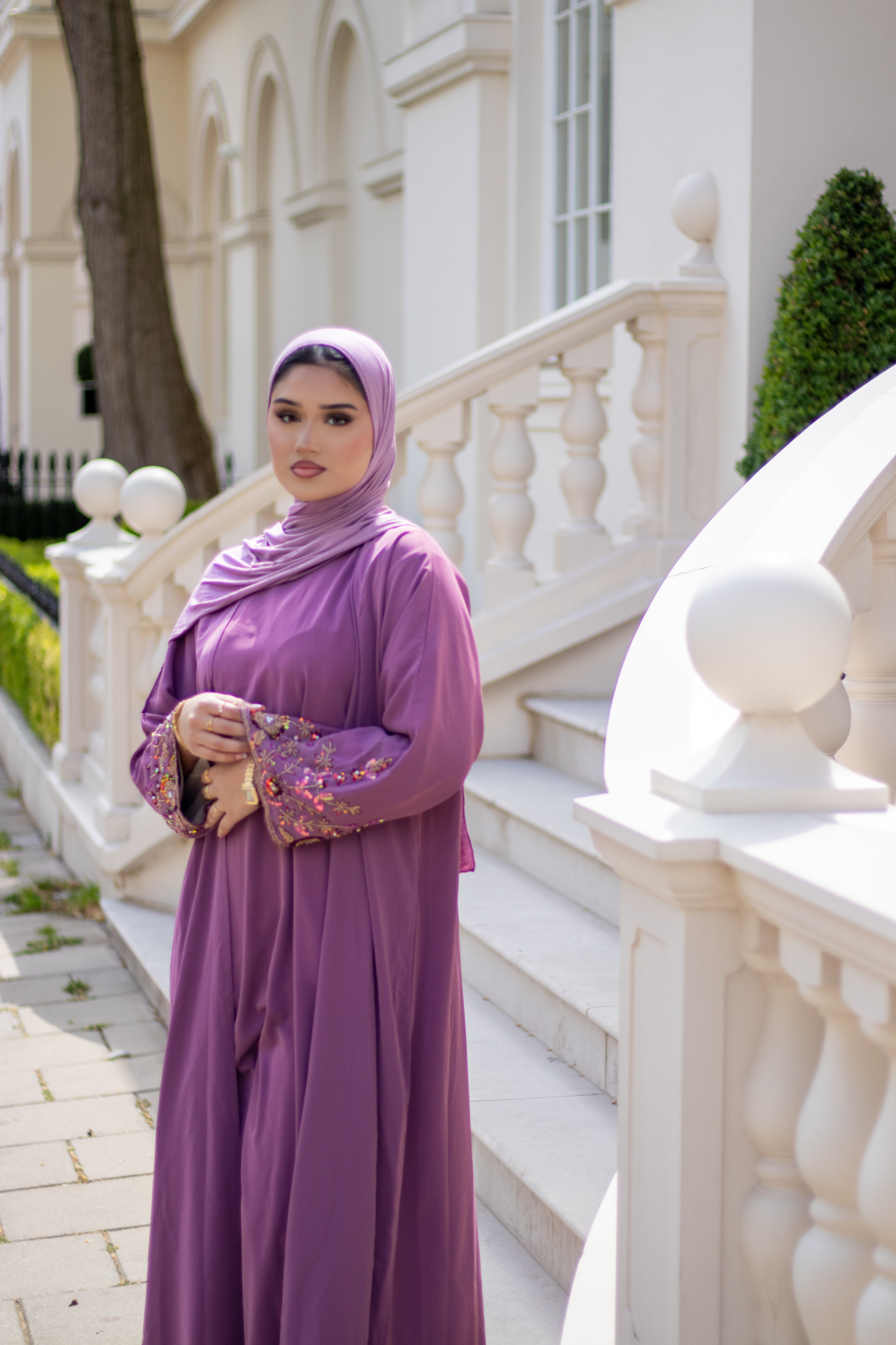 Haya Embellished Nida Abaya with Slip and Jersey Hijab