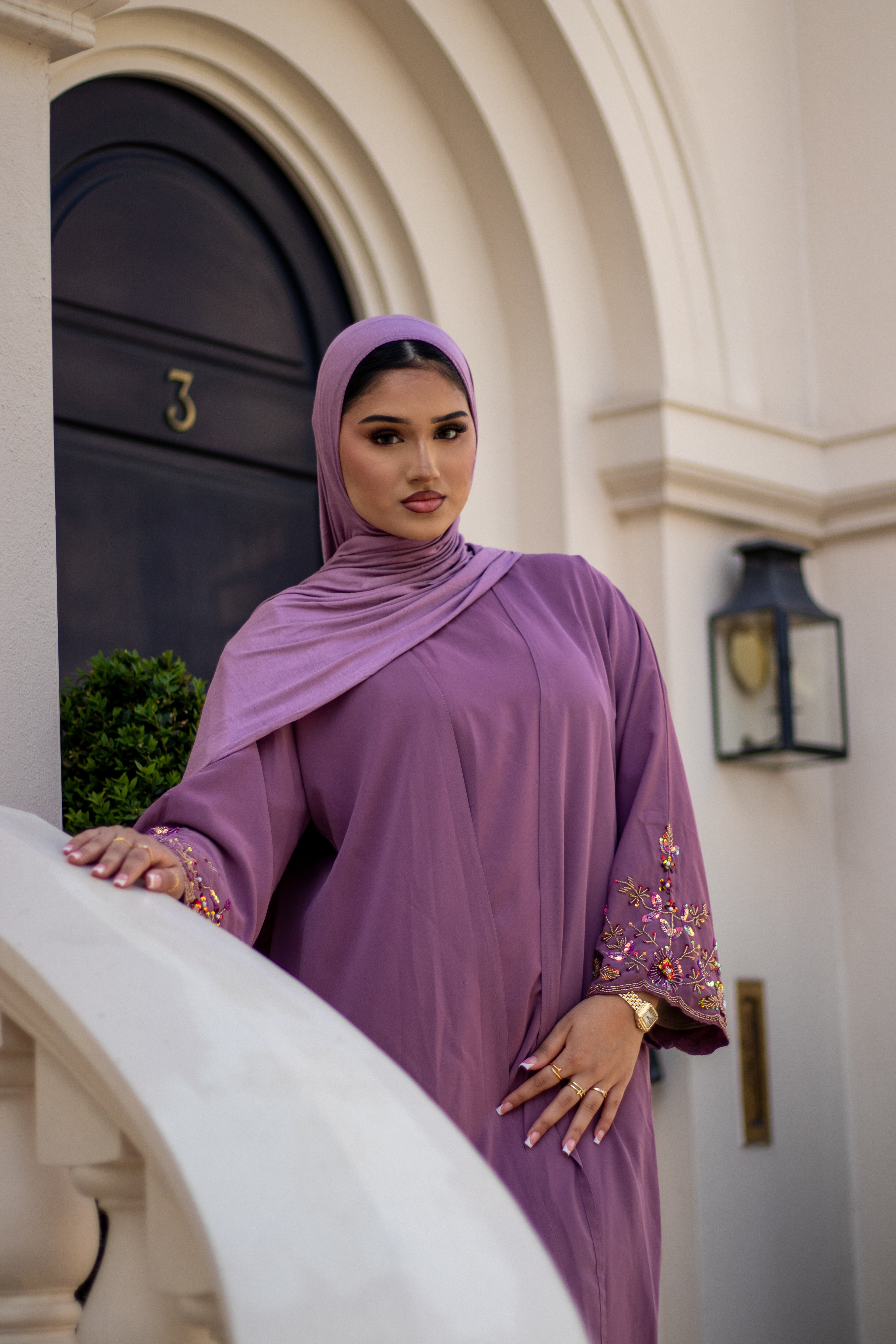 Haya Embellished Nida Abaya with Slip and Jersey Hijab