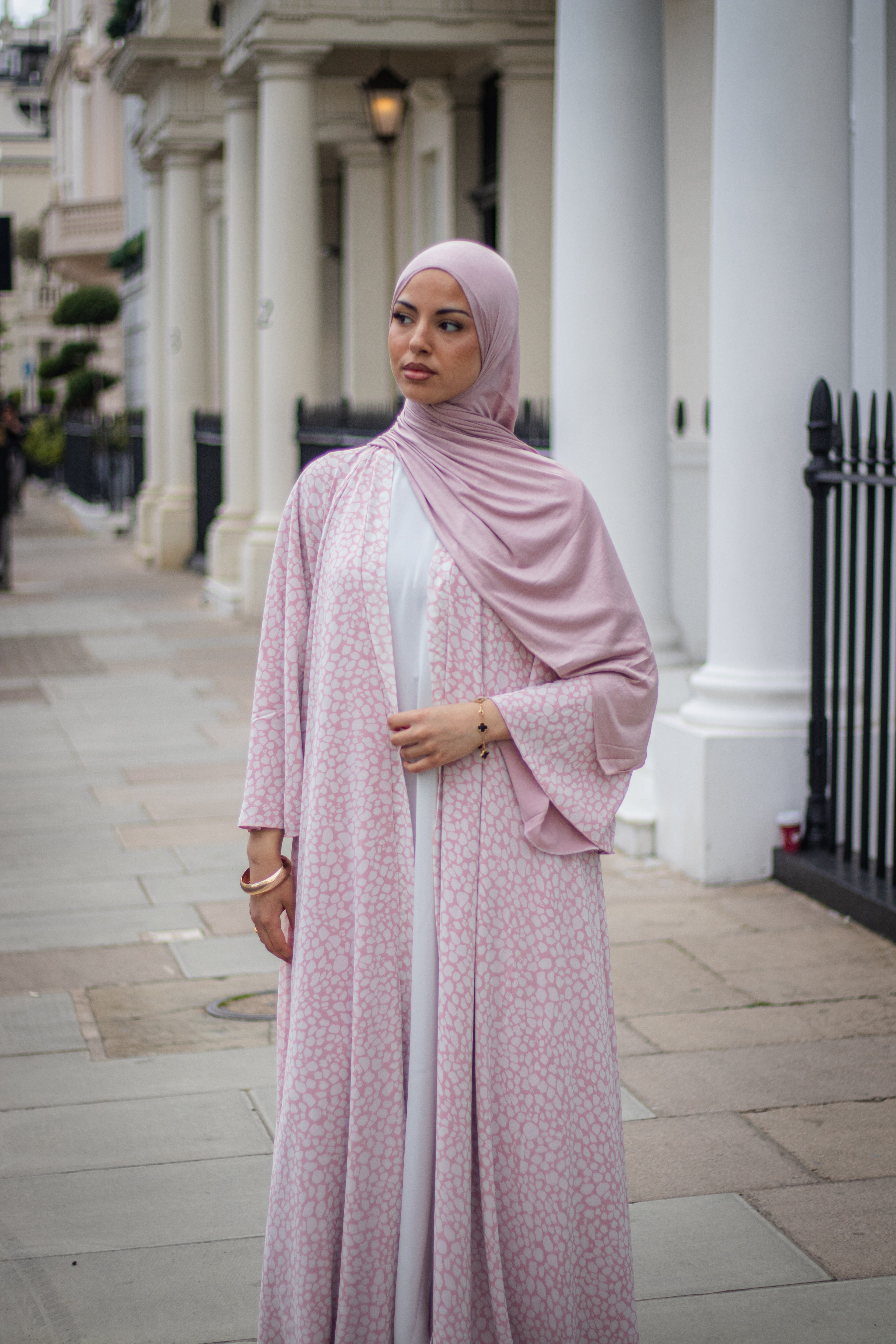 Malak Abaya with Jersey Hijab + Patterned Hijab