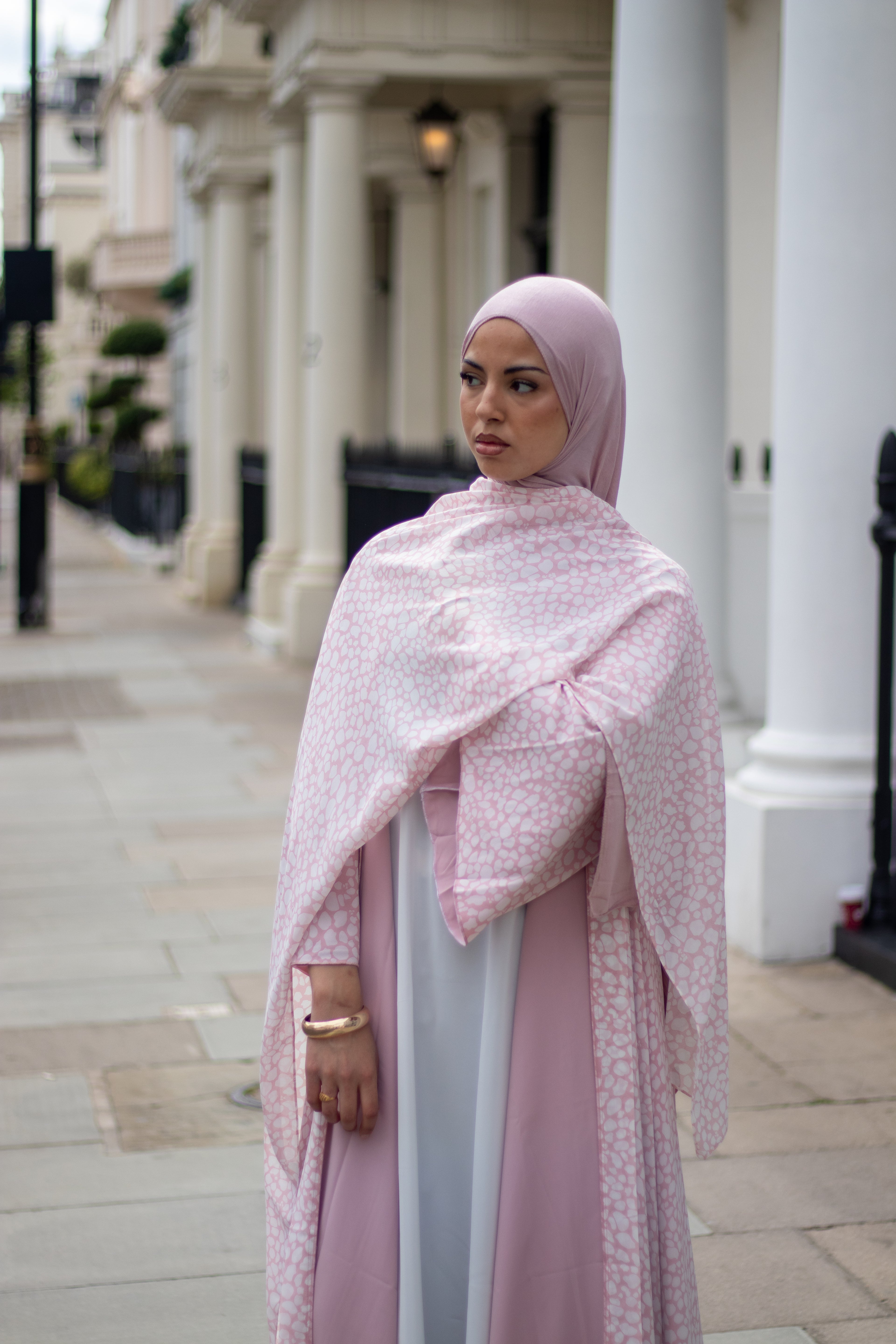 Malak Abaya with Jersey Hijab + Patterned Hijab
