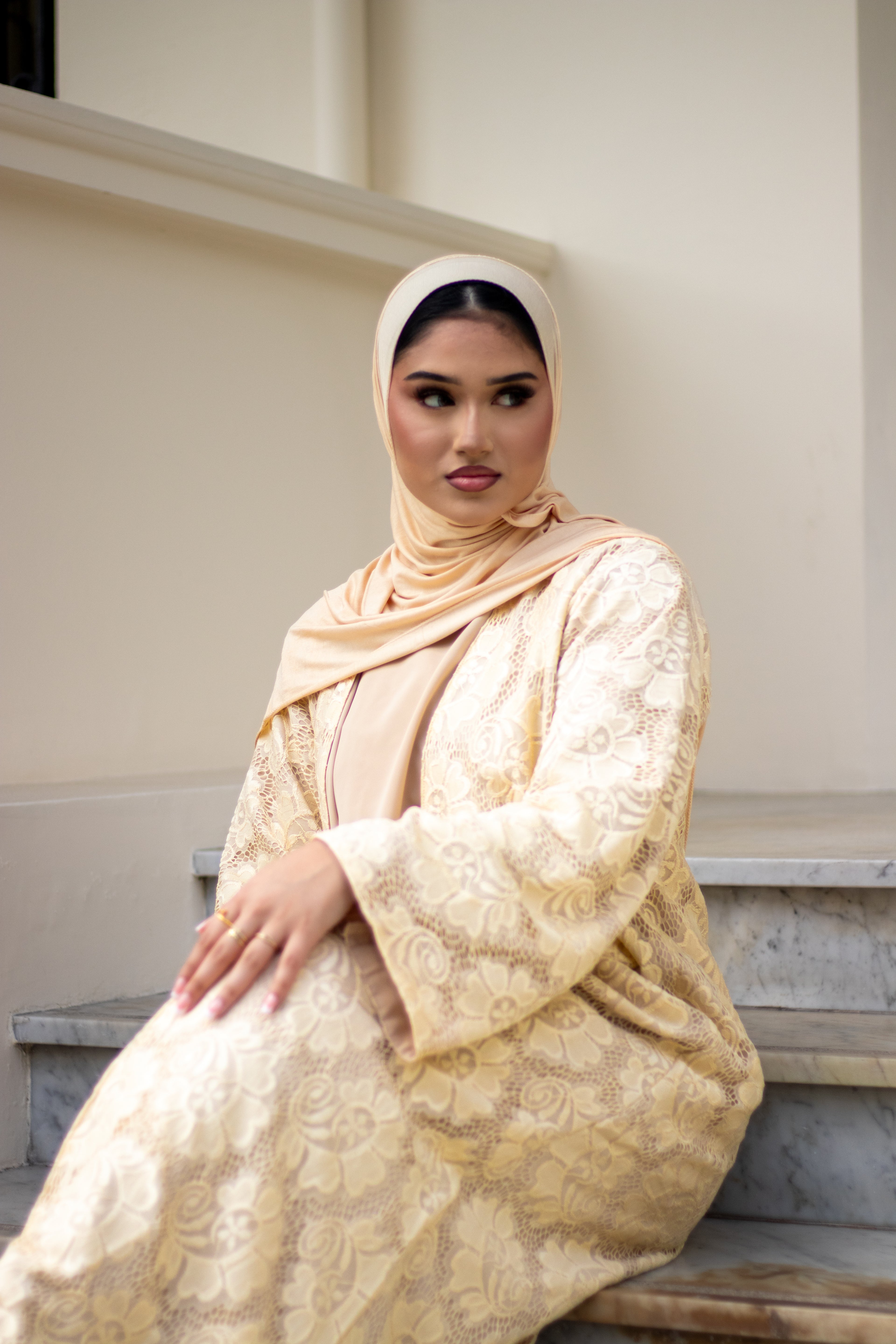 Amal Lace Avaya Ivory with Jersey Hijab and Slipdress