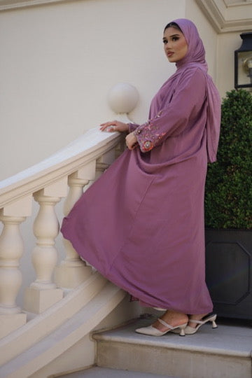 Haya Embellished Nida Abaya with Slip and Jersey Hijab