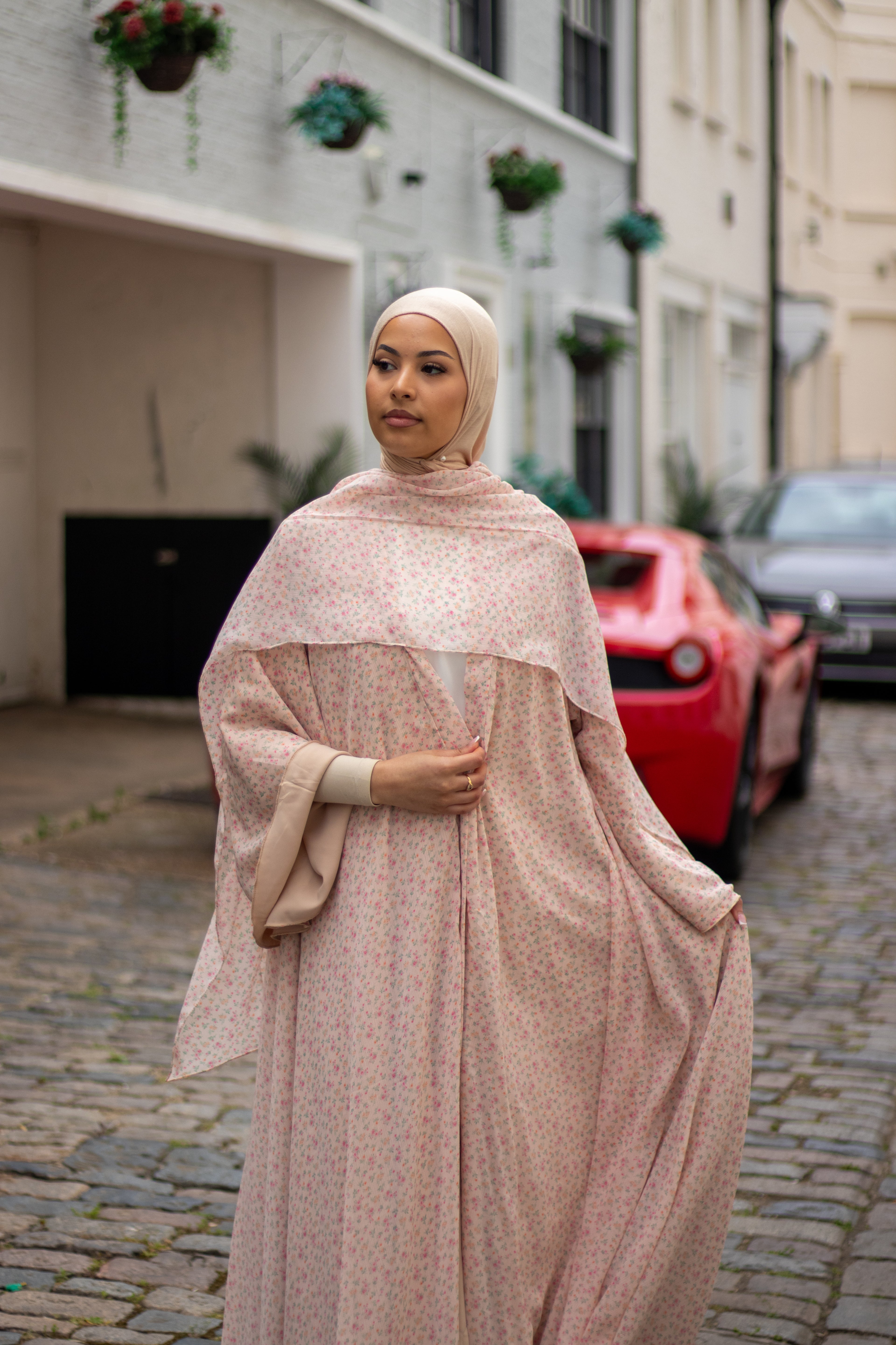 Jannah Abaya Floral with Jersey Hijab + Patterned Hijab
