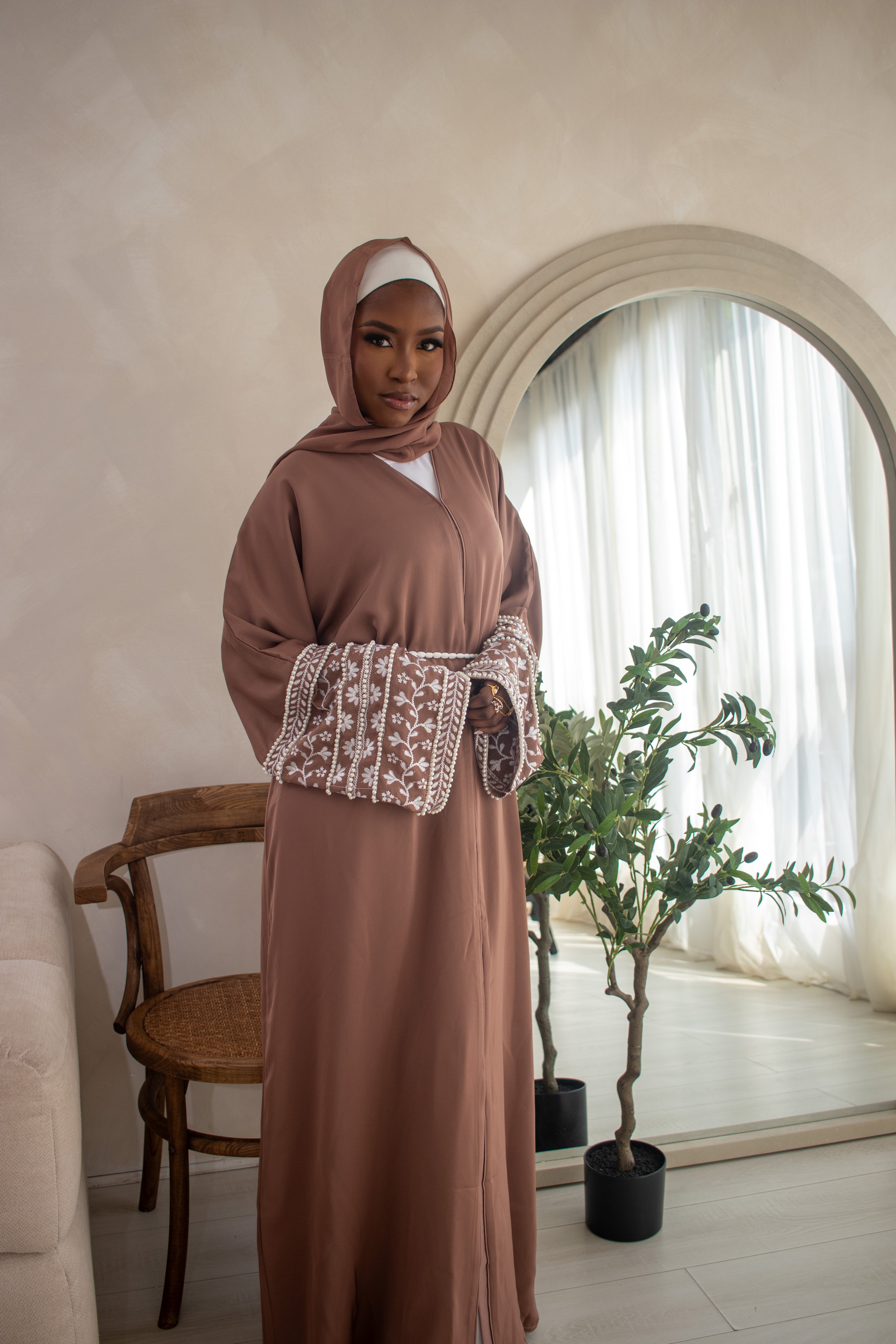 Muslim Embellishment Embroidery Abaya Cream/Brown/Plum/Teal/Maroon/Grey/Coral
