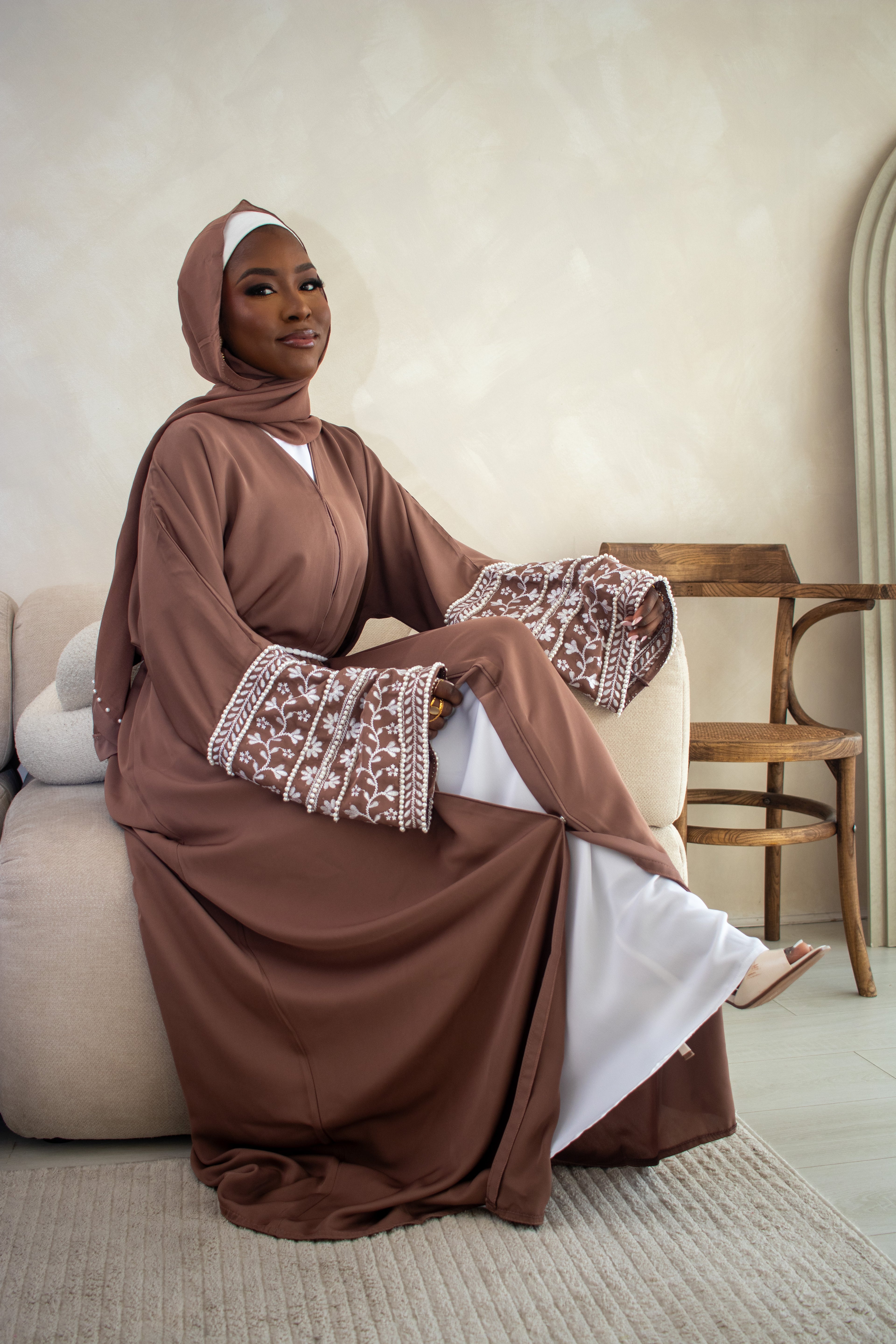Muslim Embellishment Embroidery Abaya Cream/Brown/Plum/Teal/Maroon/Grey/Coral