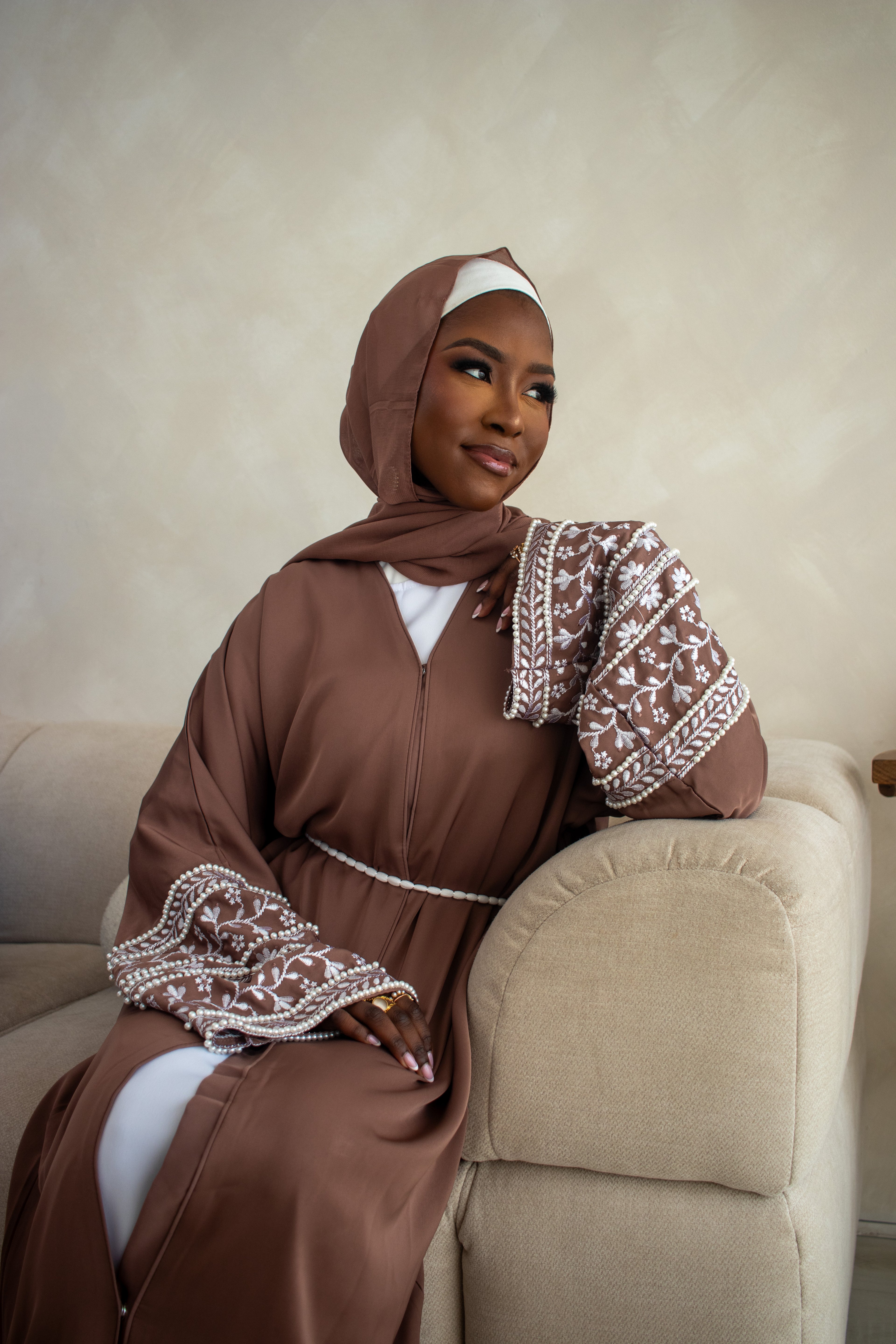Muslim Embellishment Embroidery Abaya Cream/Brown/Plum/Teal/Maroon/Grey/Coral