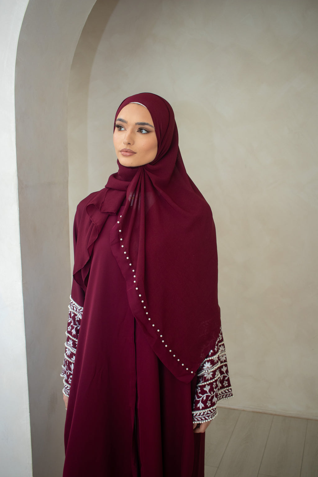 Muslim Embellishment Embroidery Abaya Cream/Brown/Plum/Teal/Maroon/Grey/Coral